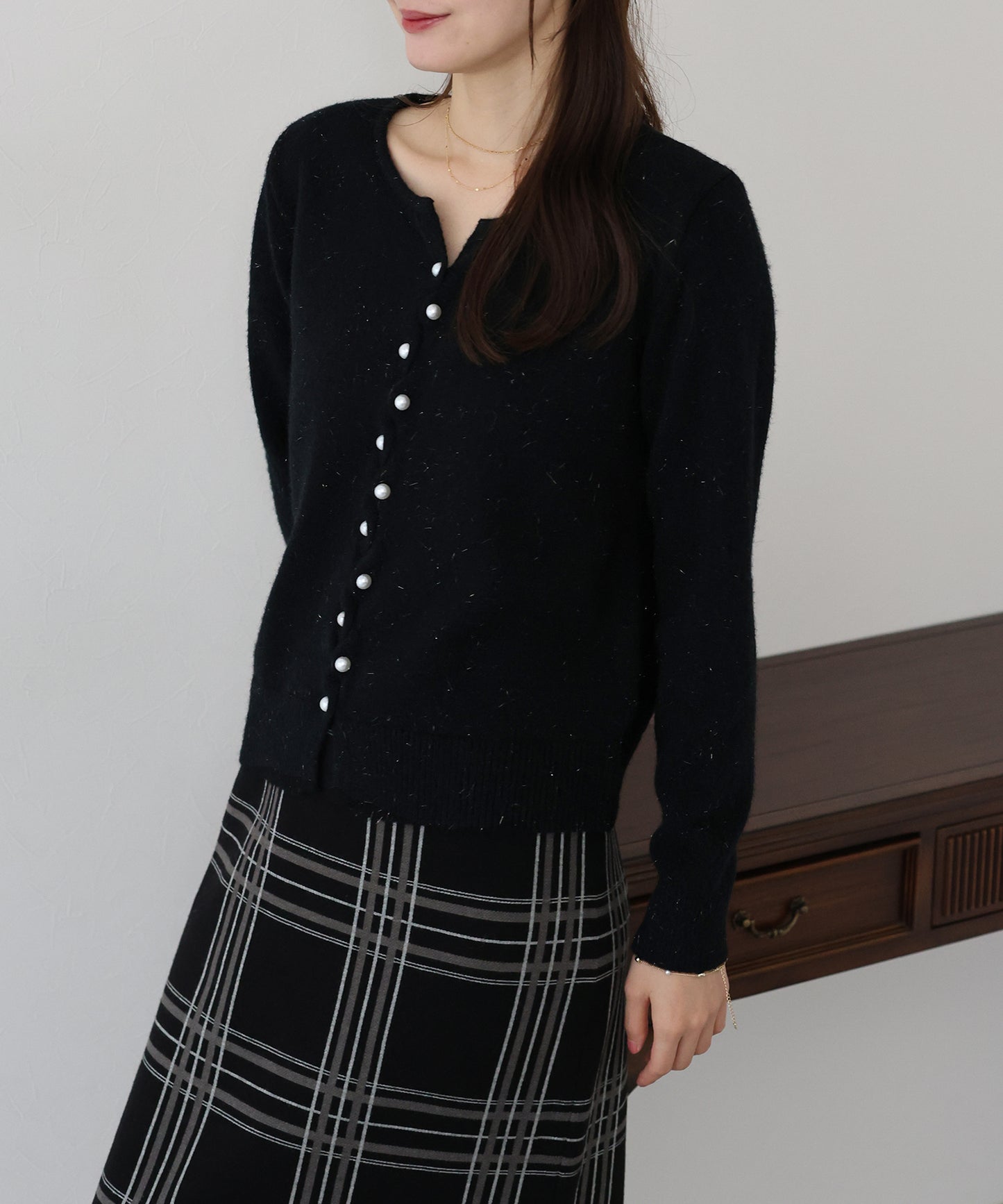 パールボタンラメカーディガン