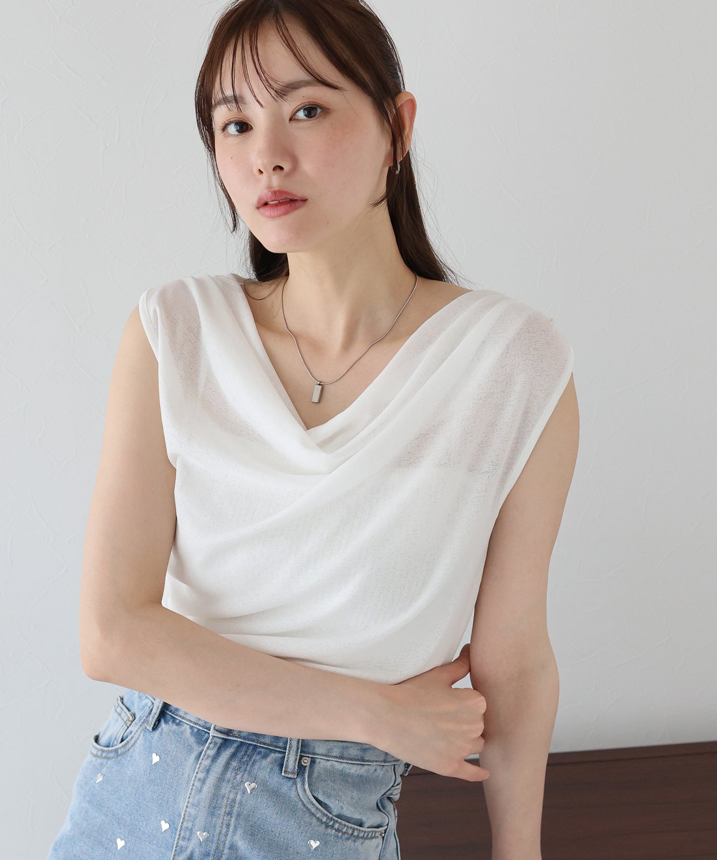 【TIME SALE】ドレープネックフレンチシアーTシャツ【ネコポス】