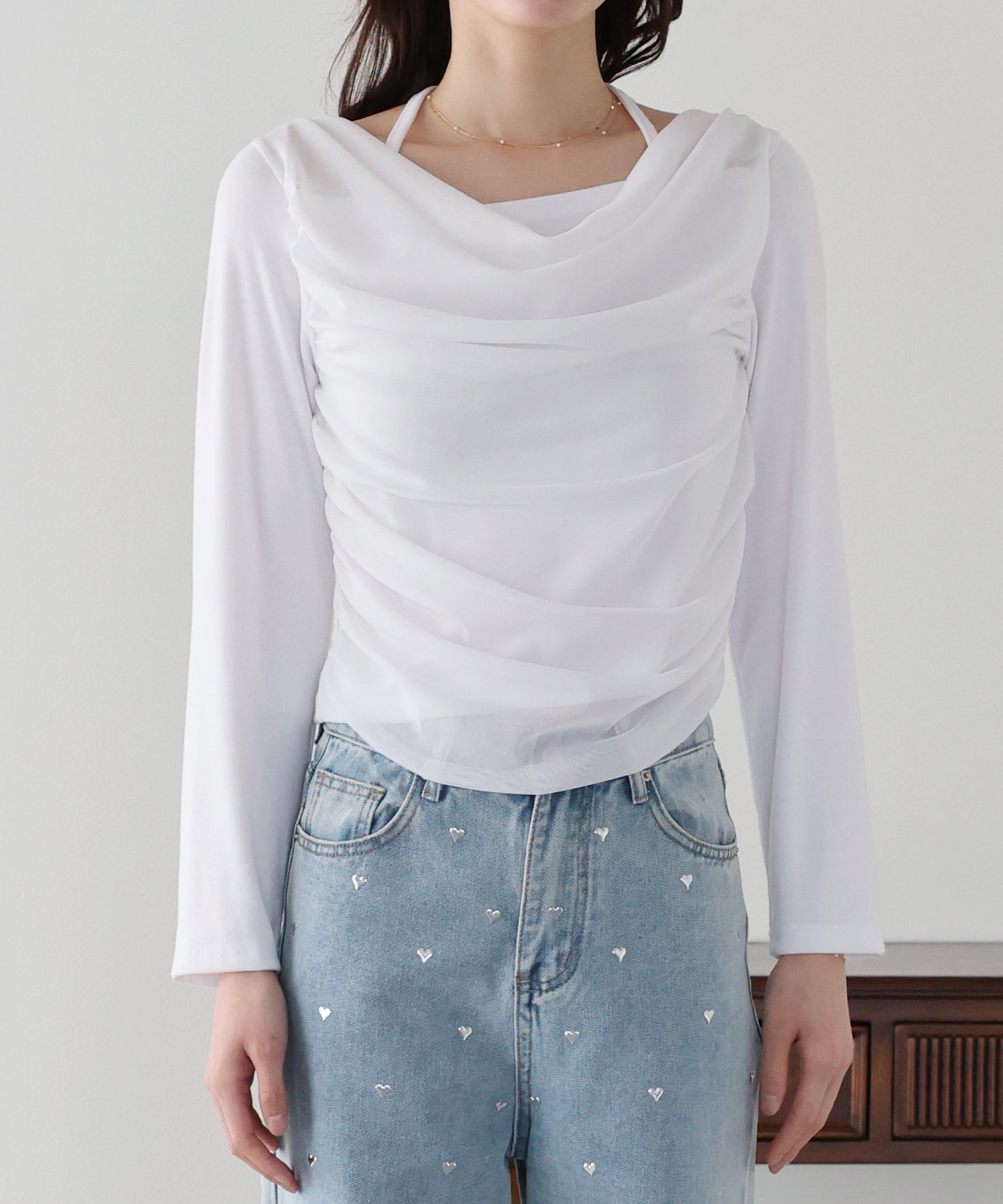 【早割5％OFF】レイヤードチュールドレープTシャツ【ネコポス】