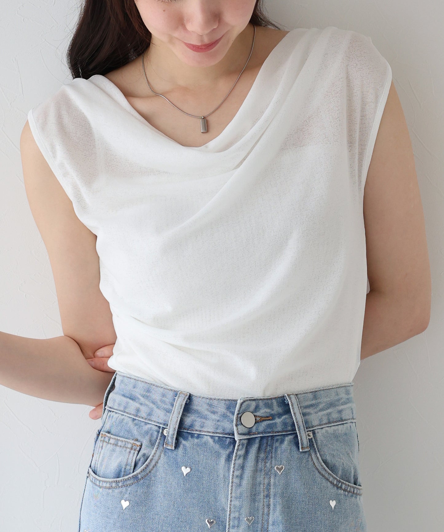 【TIME SALE】ドレープネックフレンチシアーTシャツ【ネコポス】