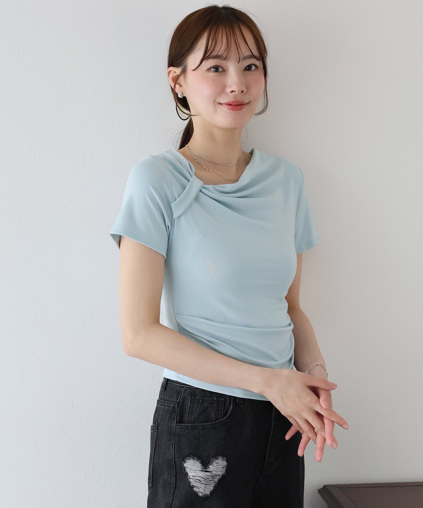 【TIME SALE】半袖アシメドレープTシャツ【ネコポス】