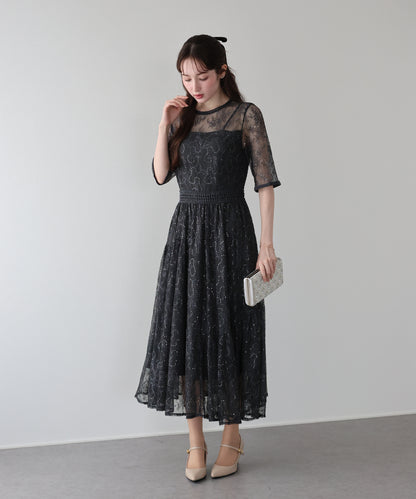 【早割5％OFF】スパンコール刺繍レースドレス