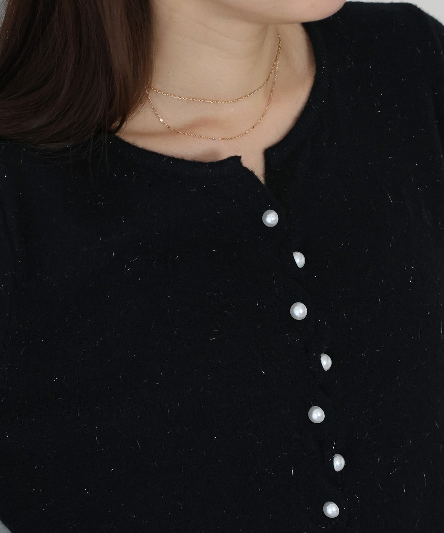 パールボタンラメカーディガン