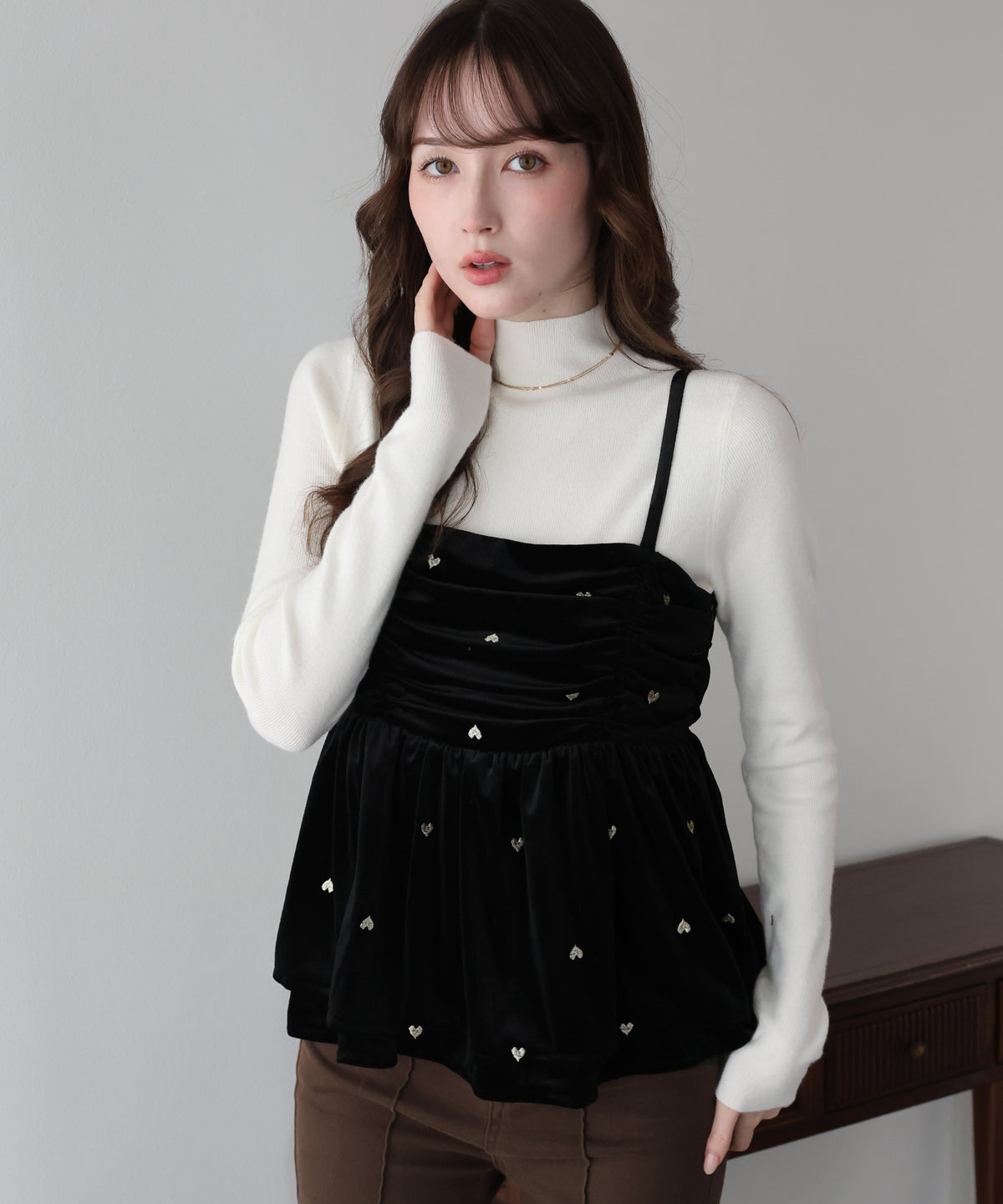 【早割5％OFF】ハート刺繍ベロアキャミソール