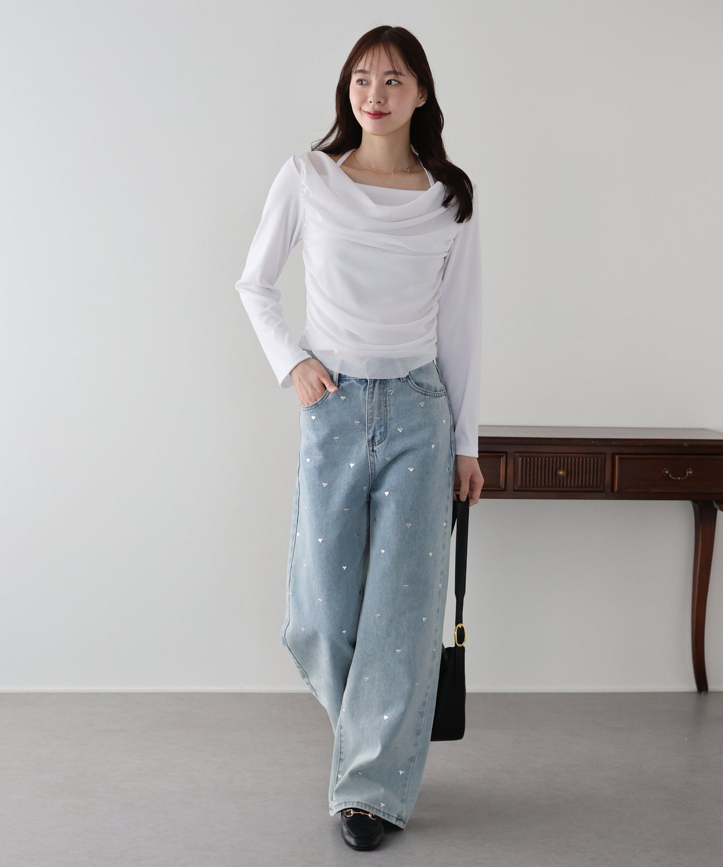 【早割5％OFF】レイヤードチュールドレープTシャツ【ネコポス】