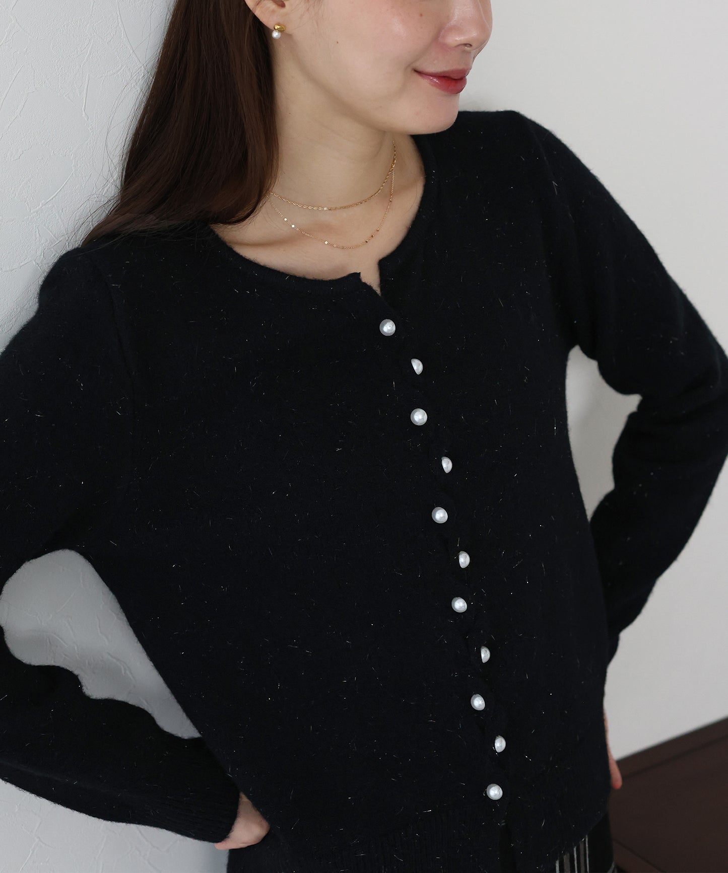 パールボタンラメカーディガン