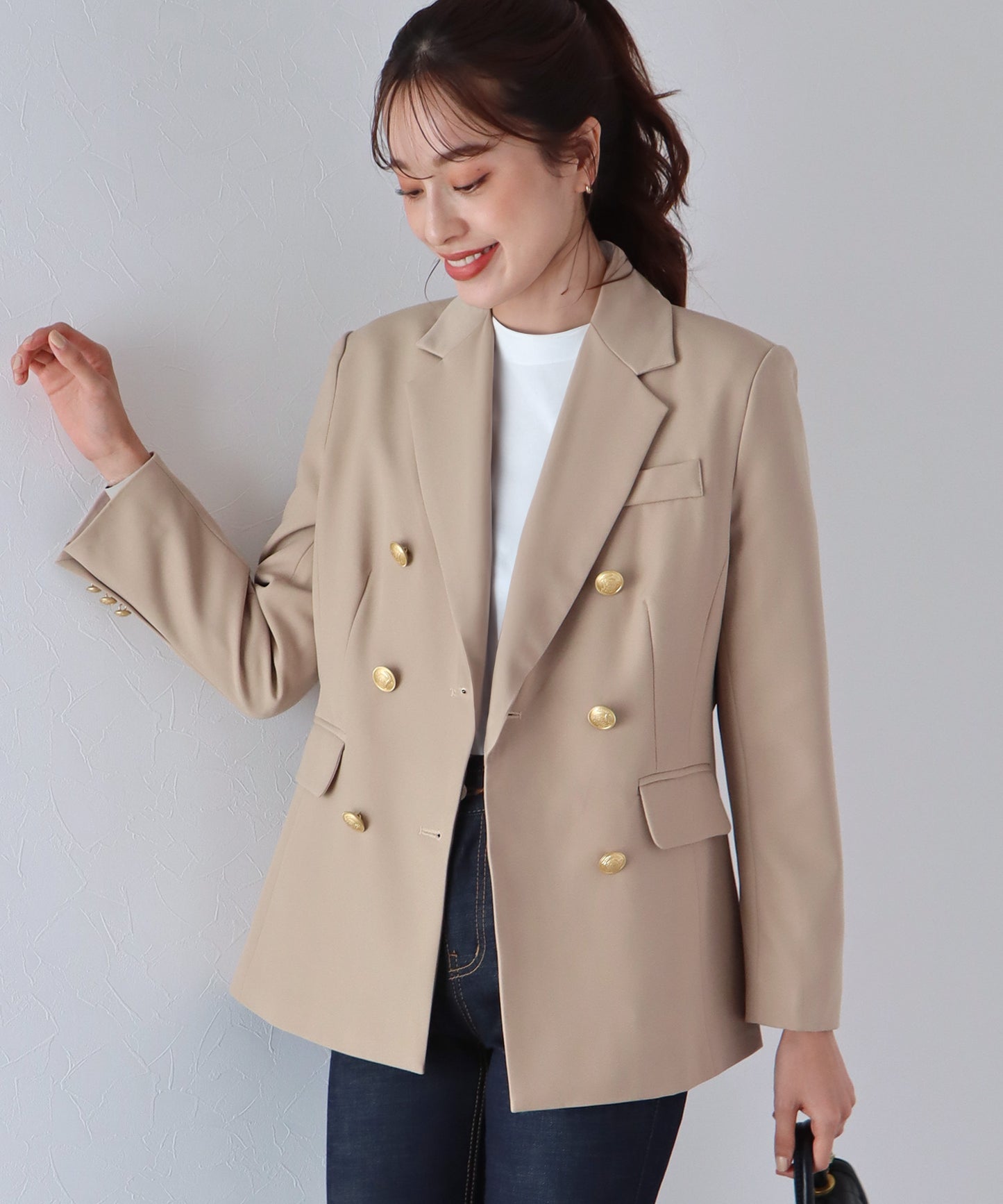 【ウォッシャブル】金ボタンダブルジャケット