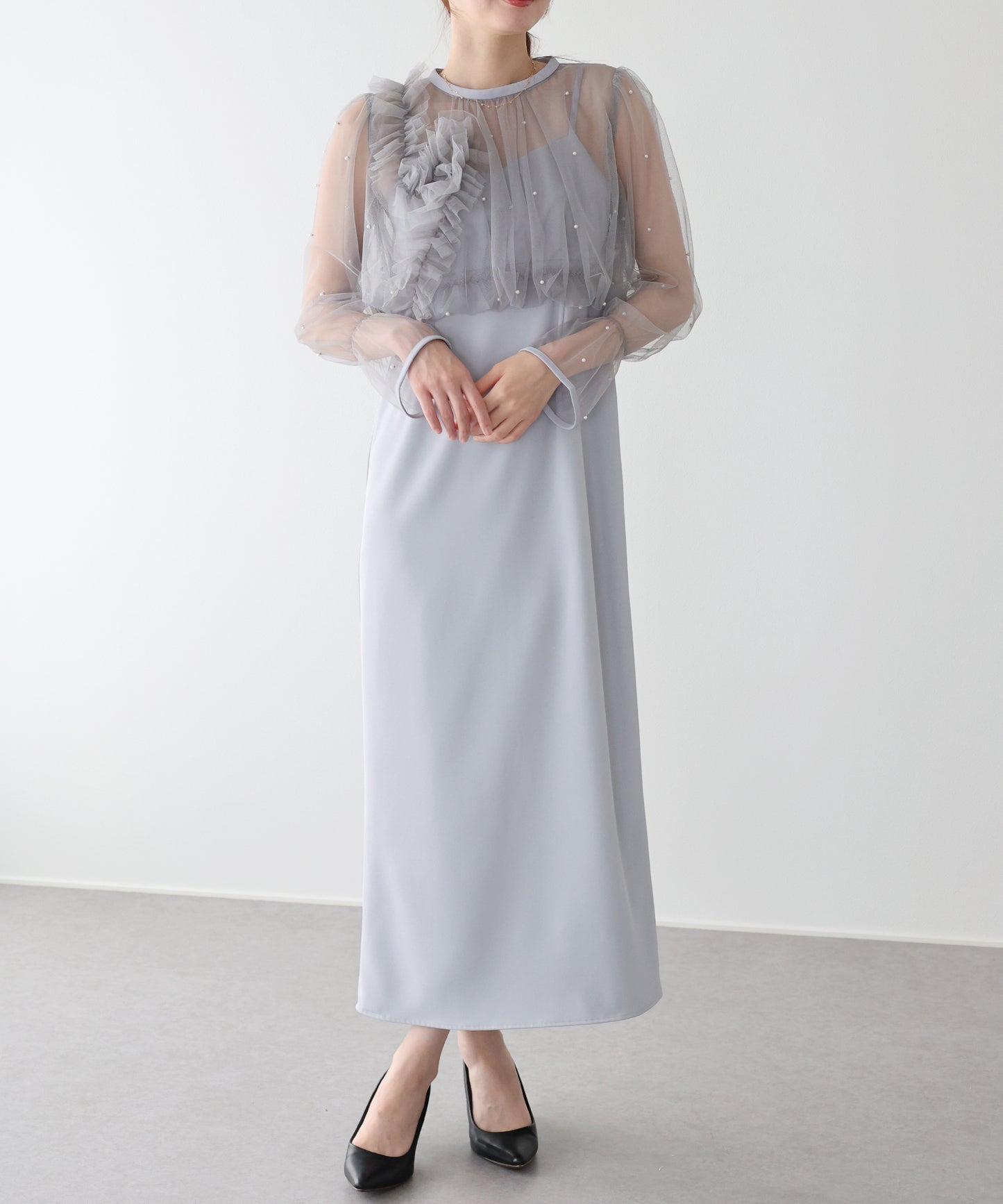 【早割5％OFF】パールブラウスセットドレス