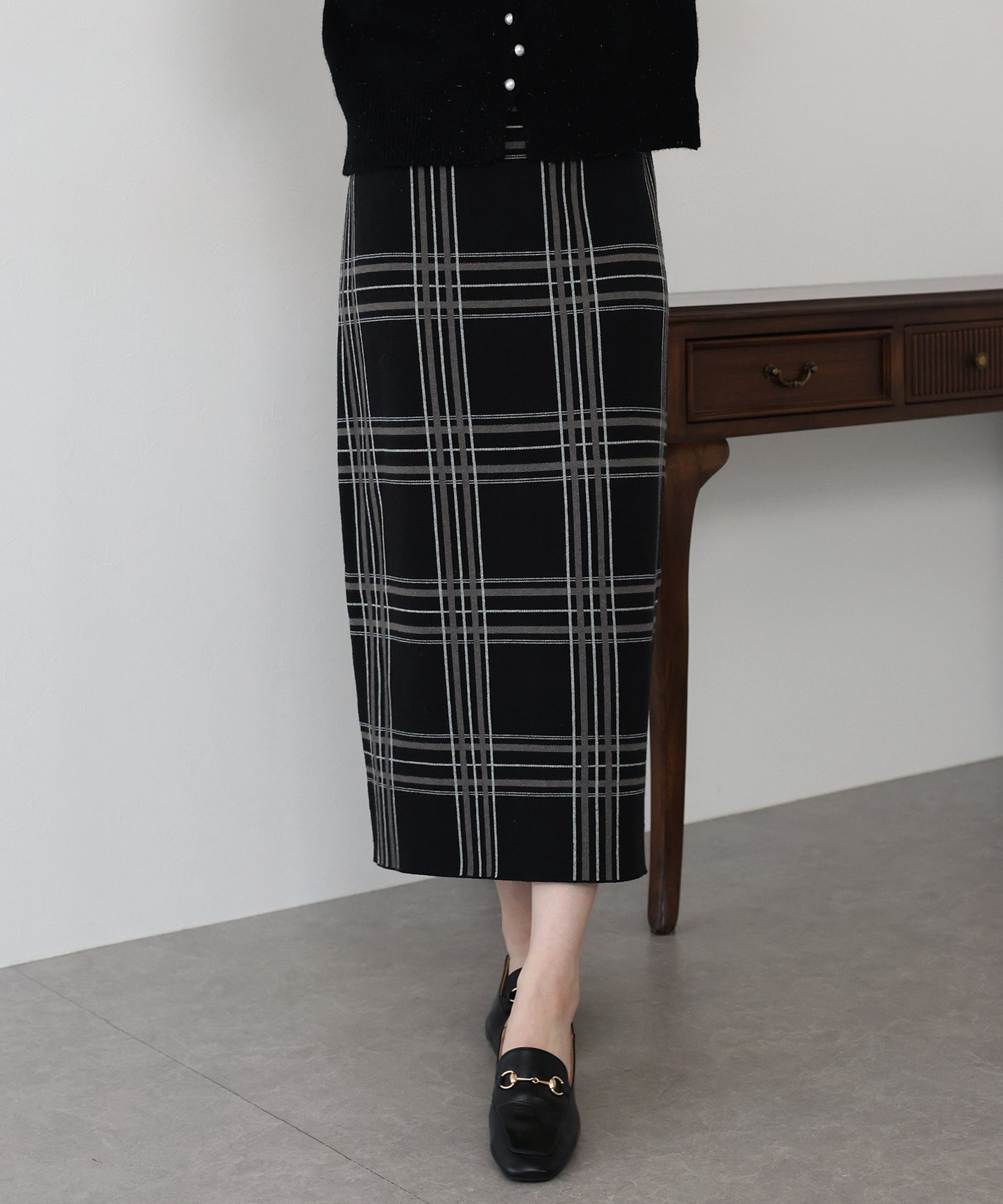 チェックニットタイトスカート