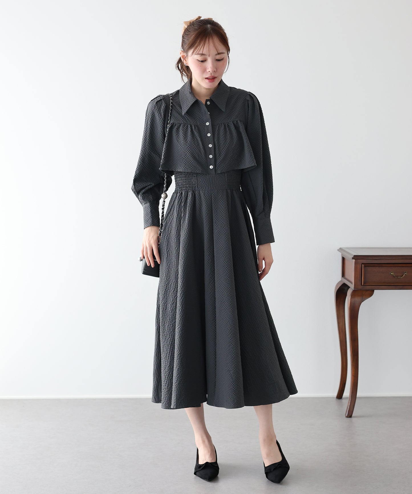 ロングスリーブスタイルアップシャツワンピース