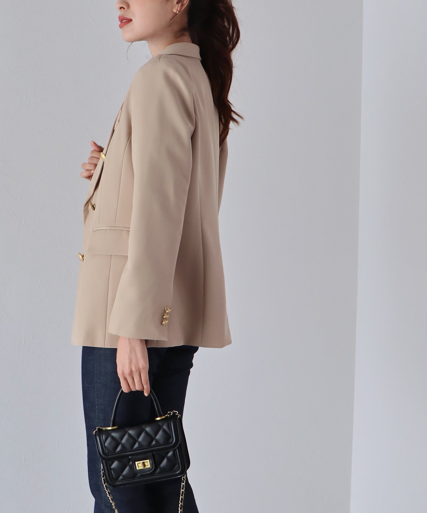 【ウォッシャブル】金ボタンダブルジャケット