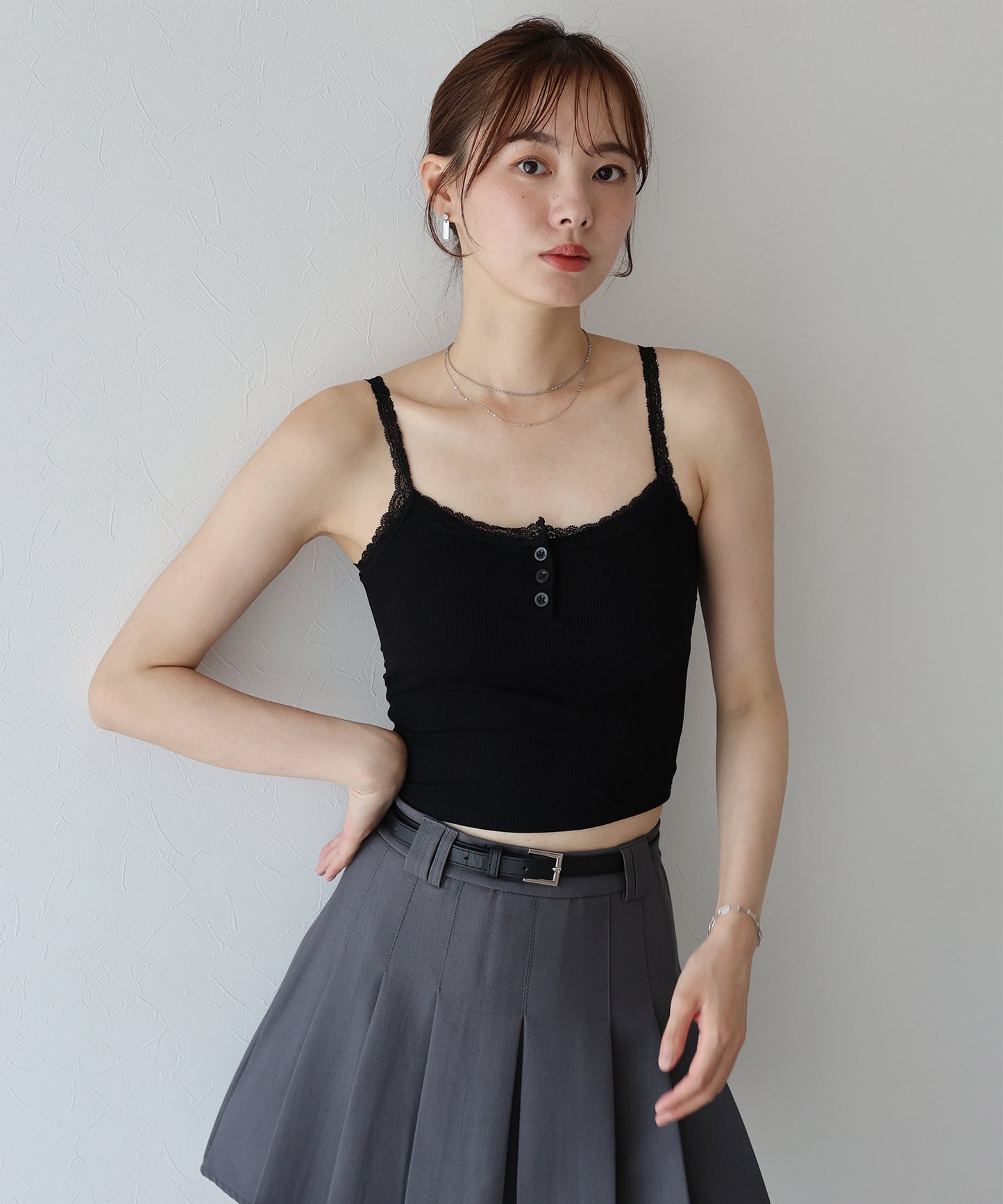 【TIME SALE】カップ付きレースストラップキャミソール【ネコポス】