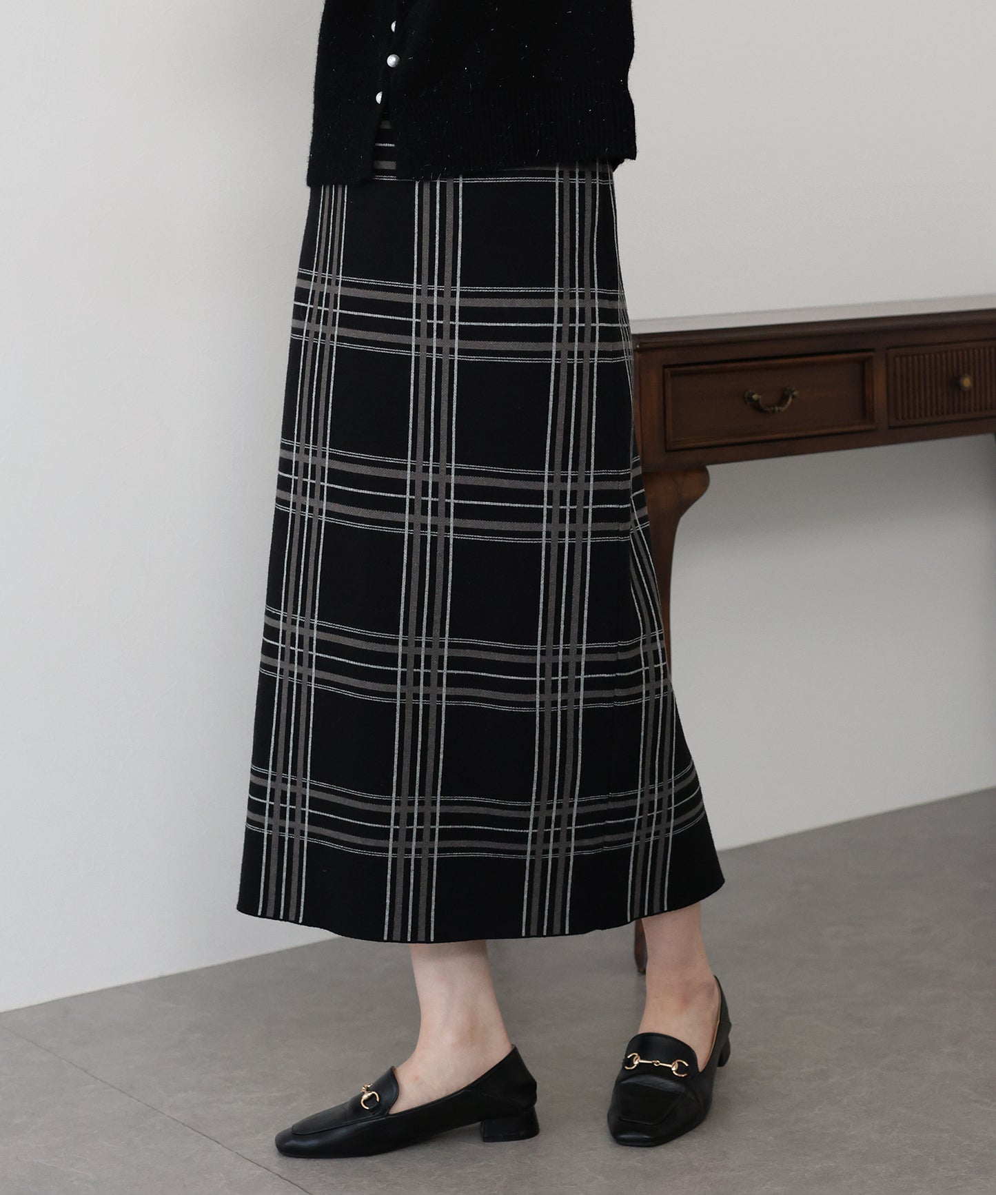 チェックニットタイトスカート