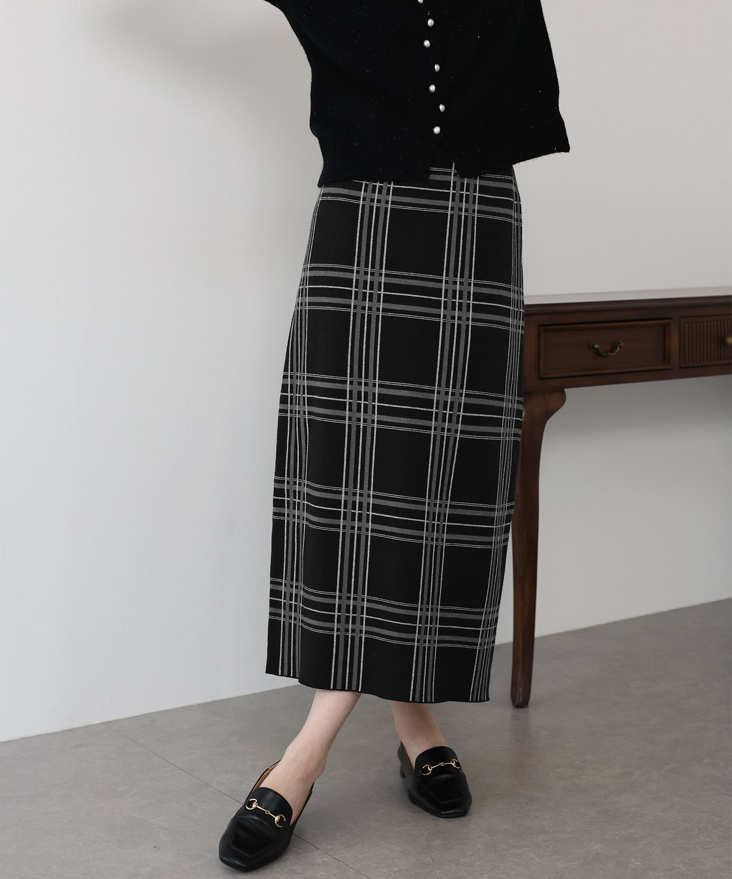 チェックニットタイトスカート