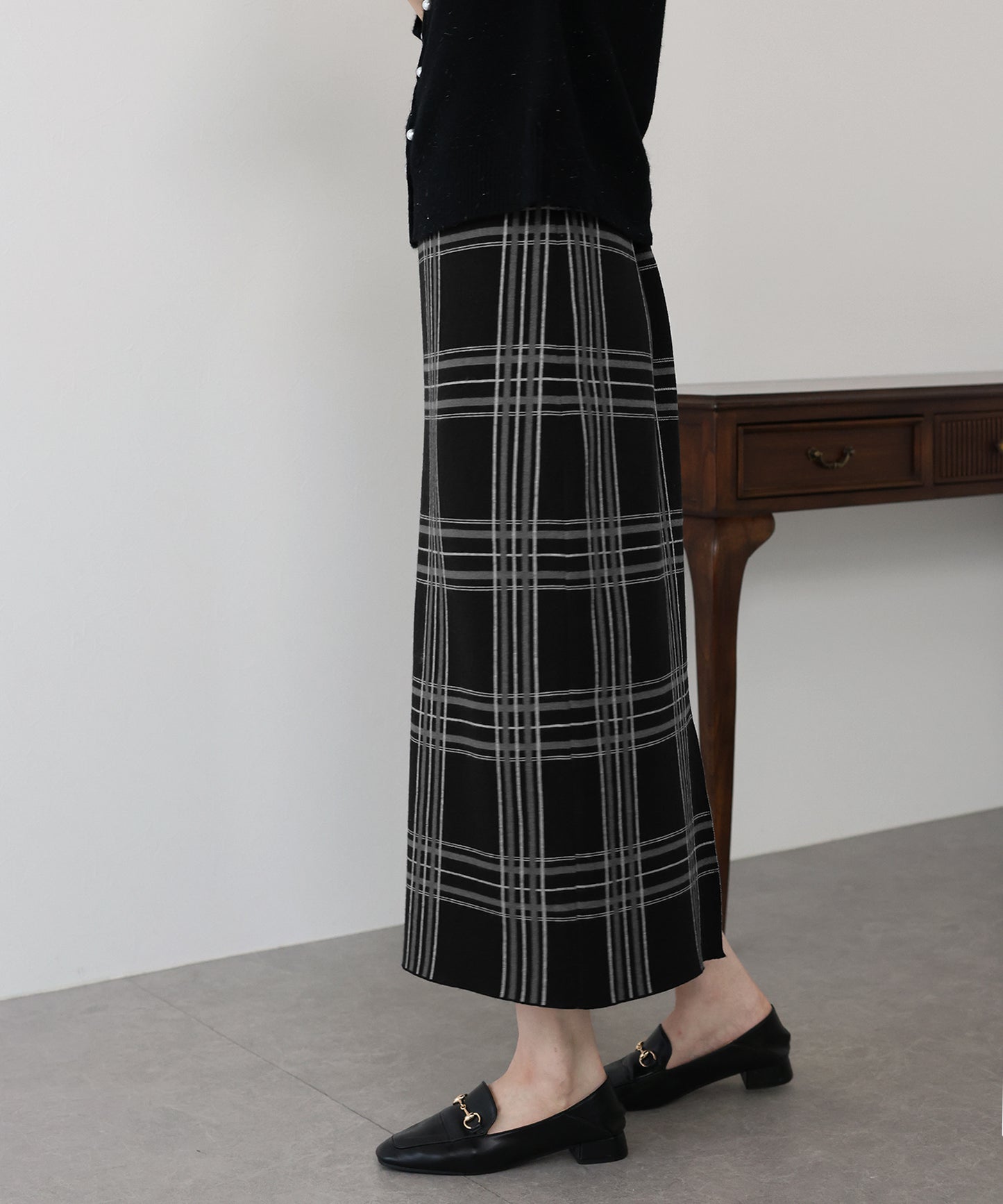 チェックニットタイトスカート