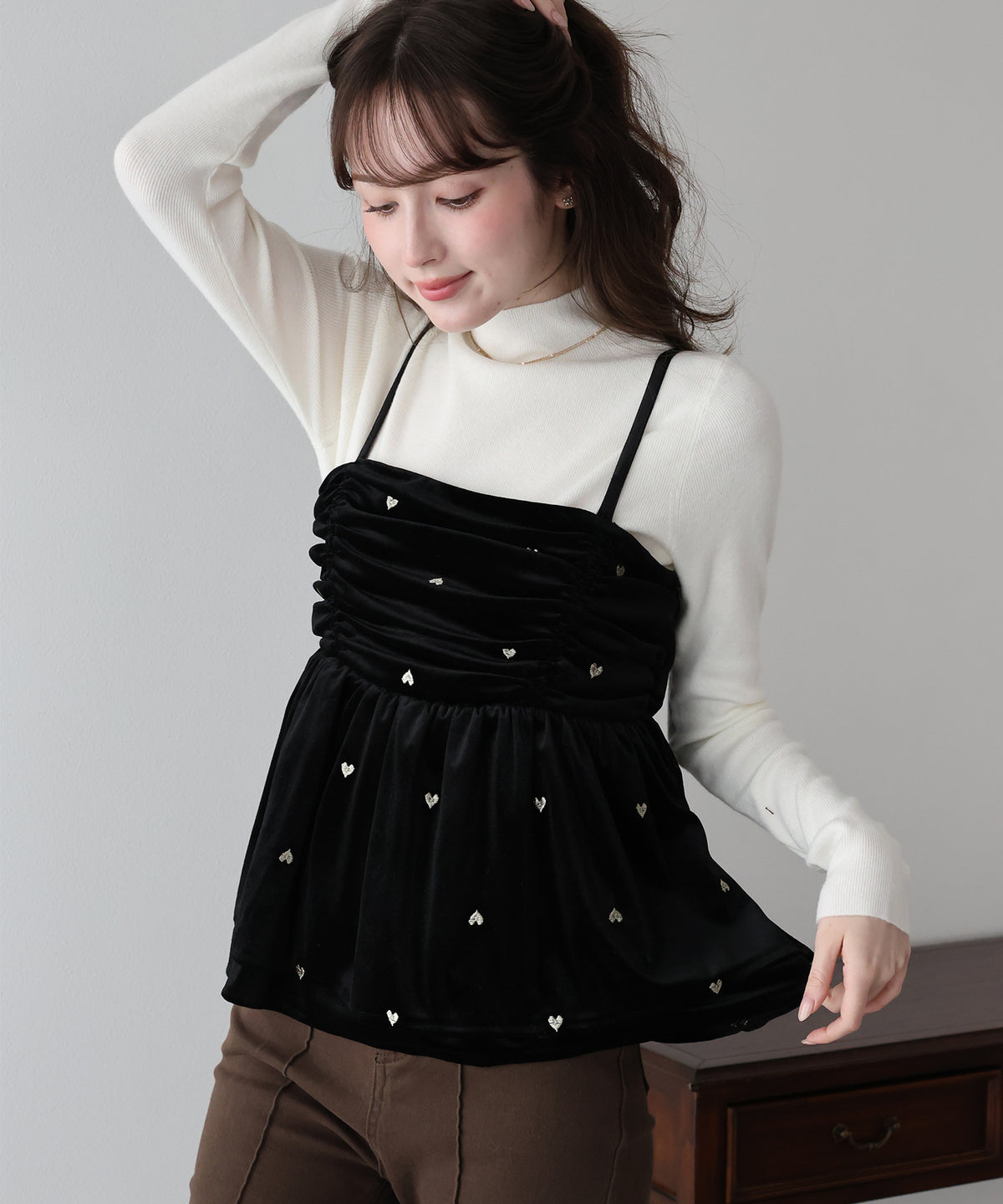 【早割5％OFF】ハート刺繍ベロアキャミソール