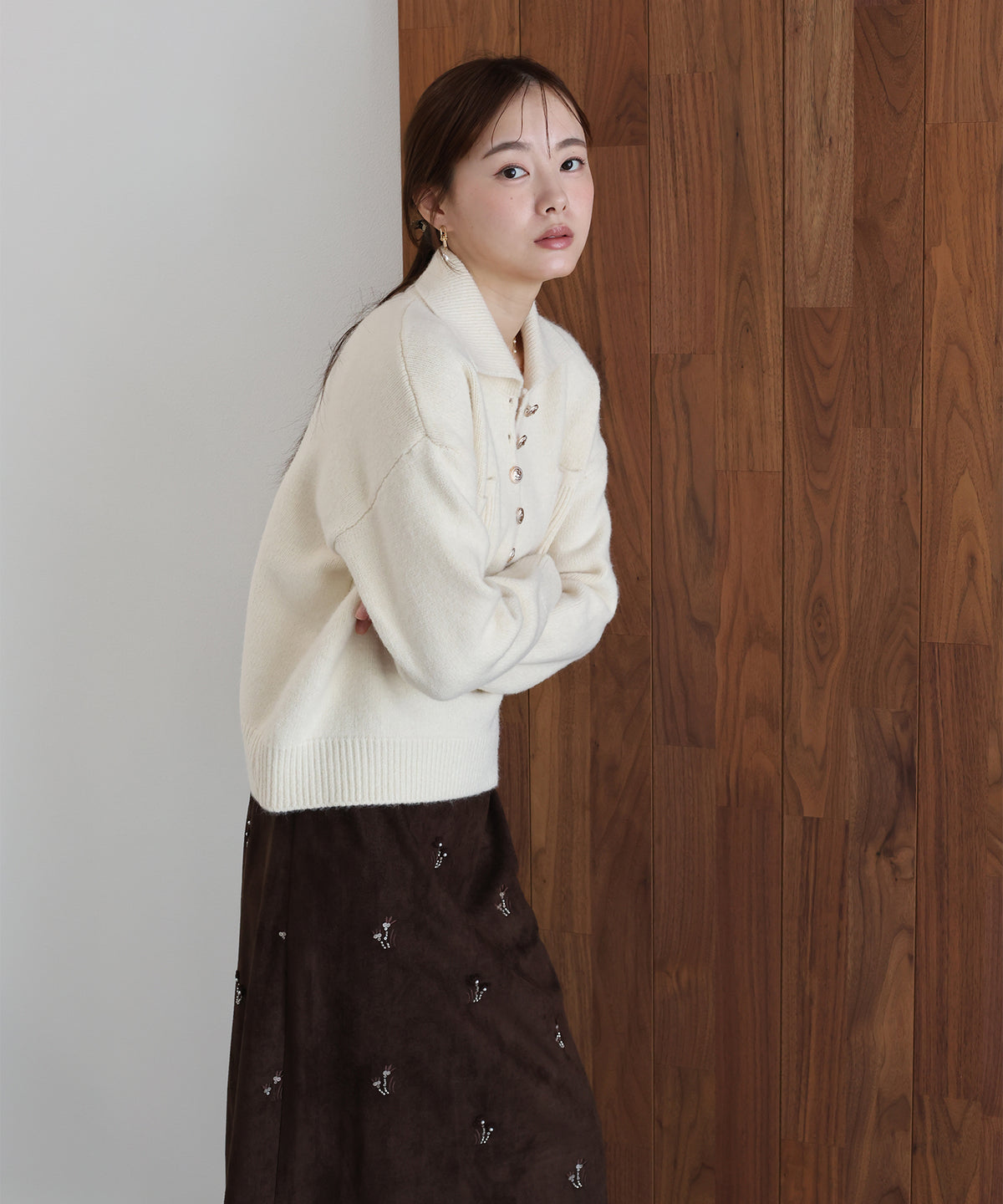 【早割5％OFF】ゴールドボタンポロニット