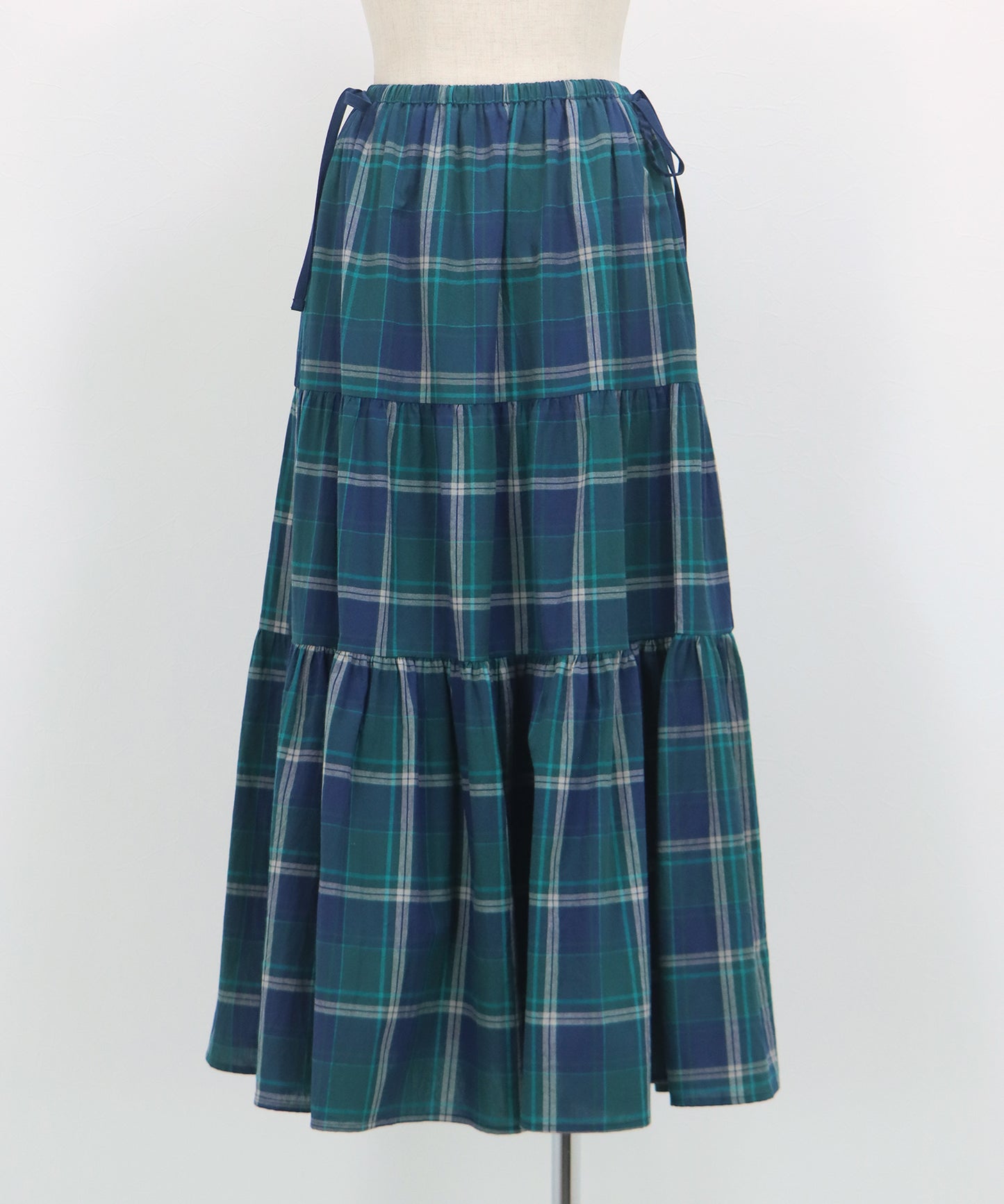 チェック柄サイドリボンティアードスカート