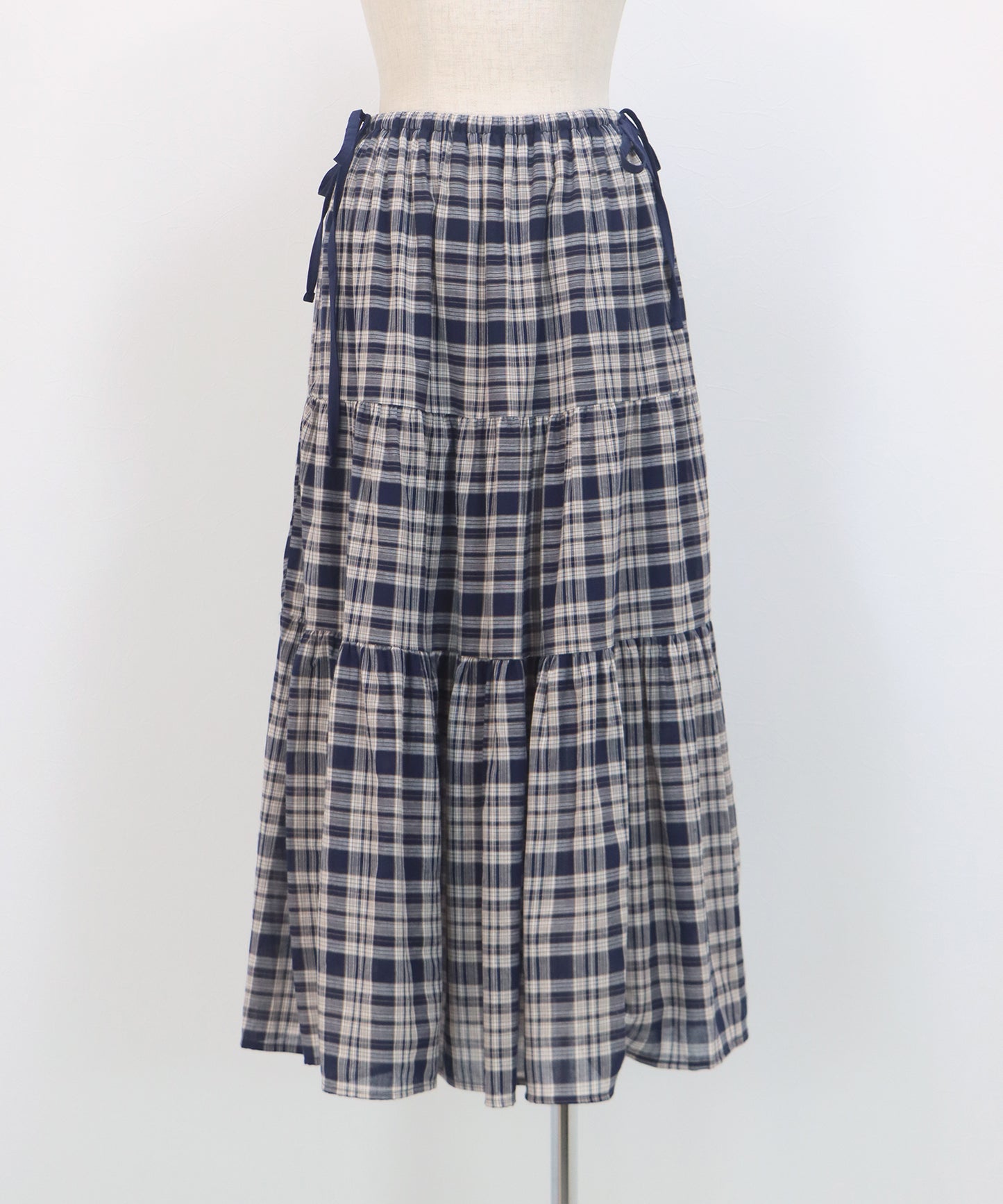 チェック柄サイドリボンティアードスカート