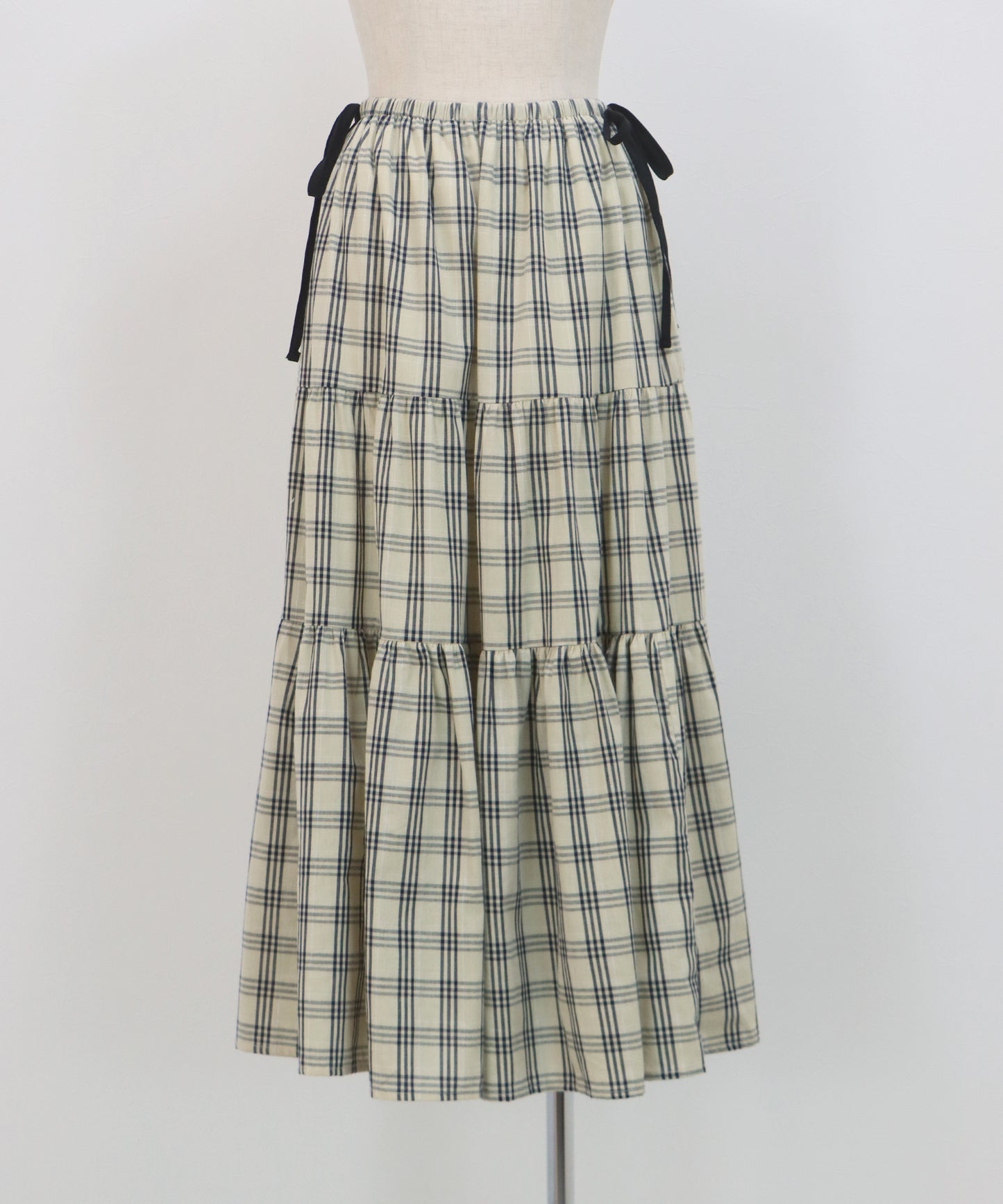 チェック柄サイドリボンティアードスカート