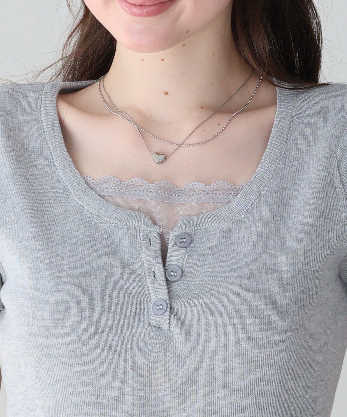 【早割5％OFF】チュールレイヤードヘンリーネックニット【ネコポス】