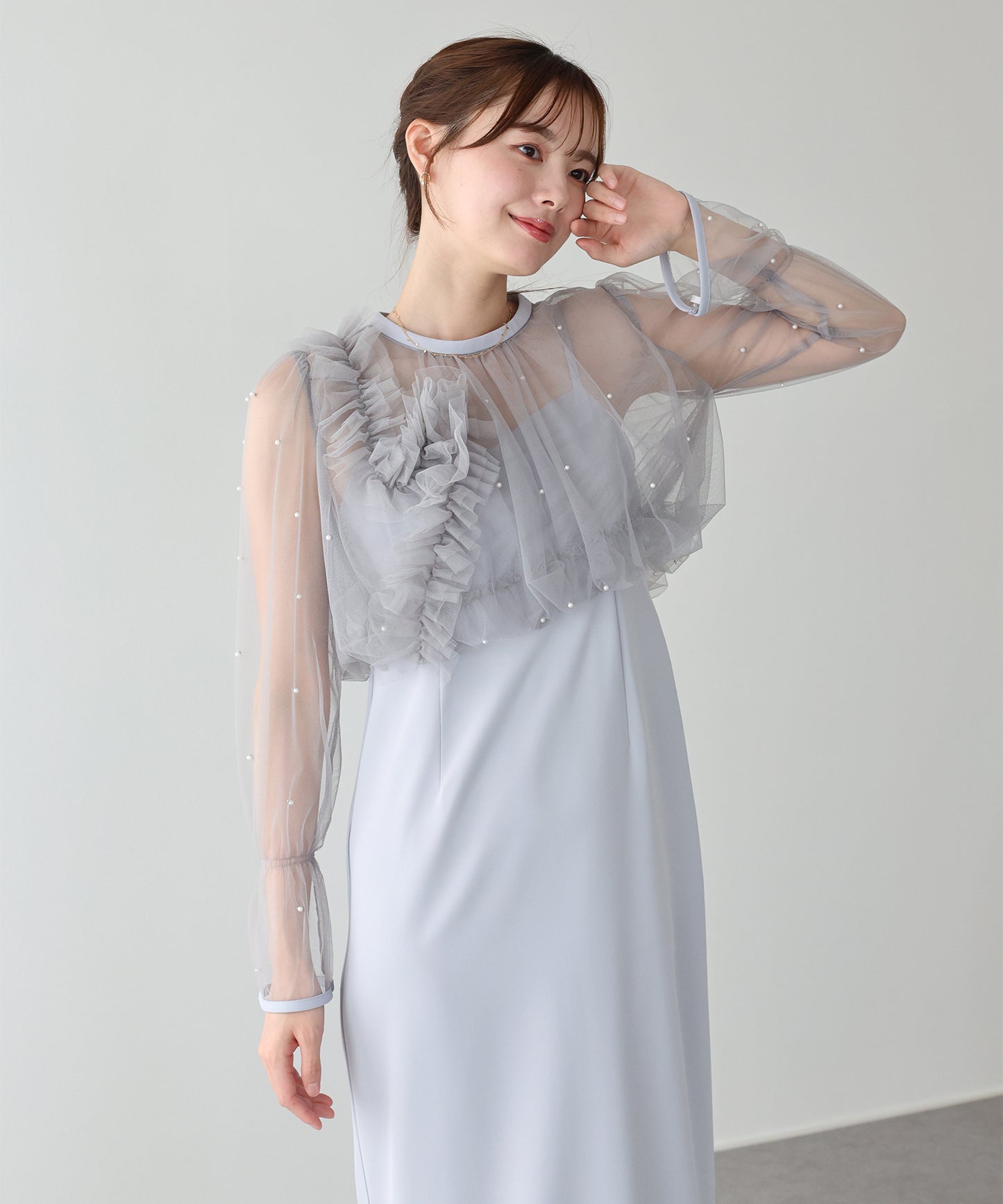【早割5％OFF】パールブラウスセットドレス
