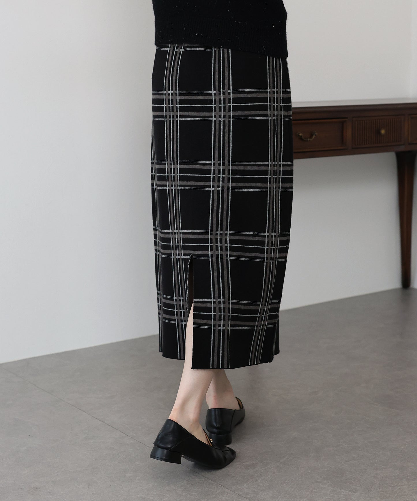 チェックニットタイトスカート