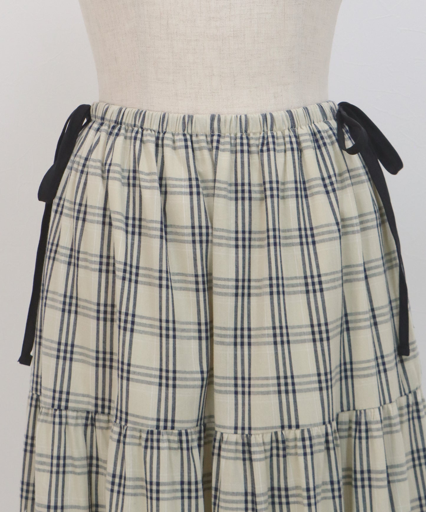 チェック柄サイドリボンティアードスカート