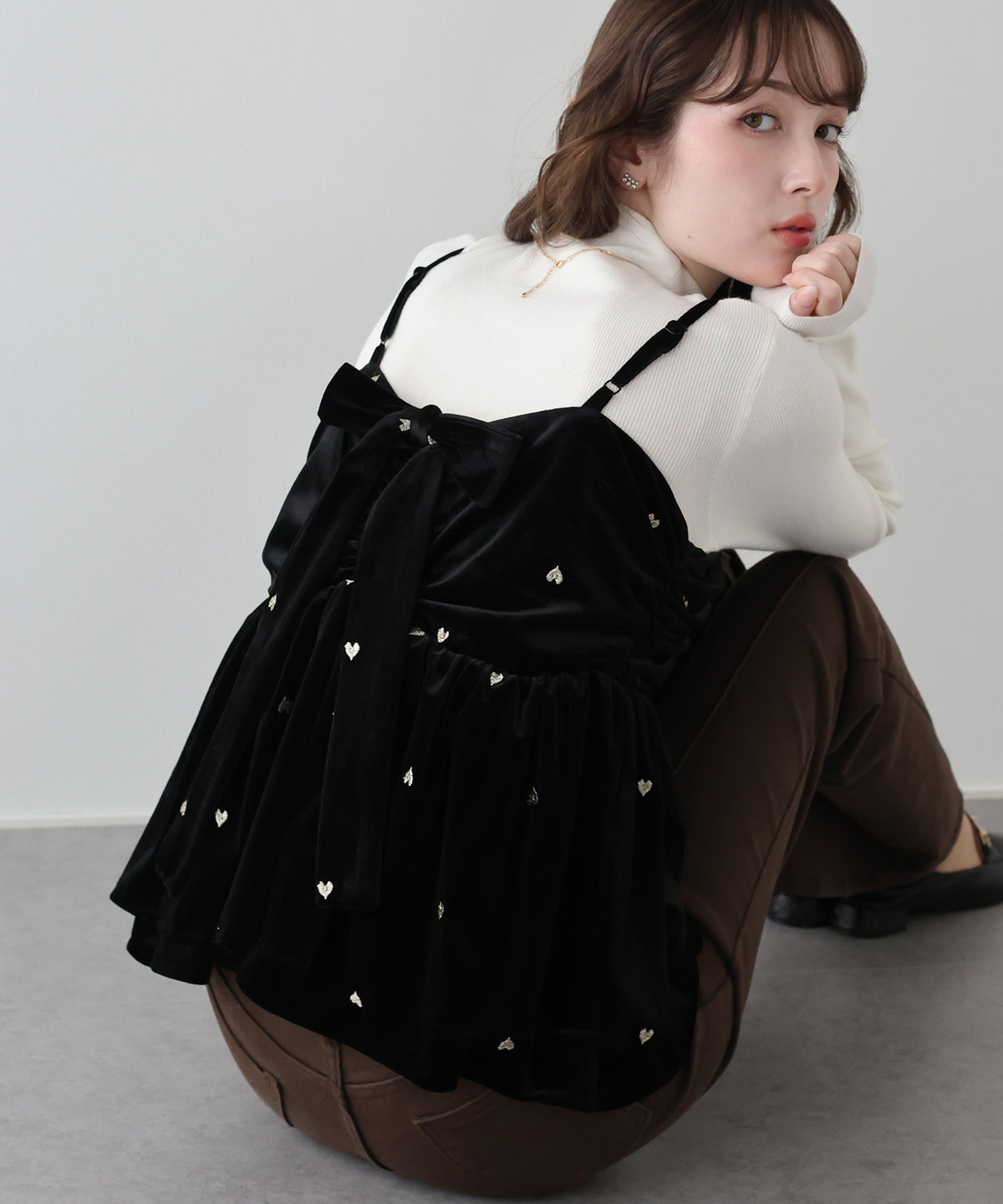 【早割5％OFF】ハート刺繍ベロアキャミソール