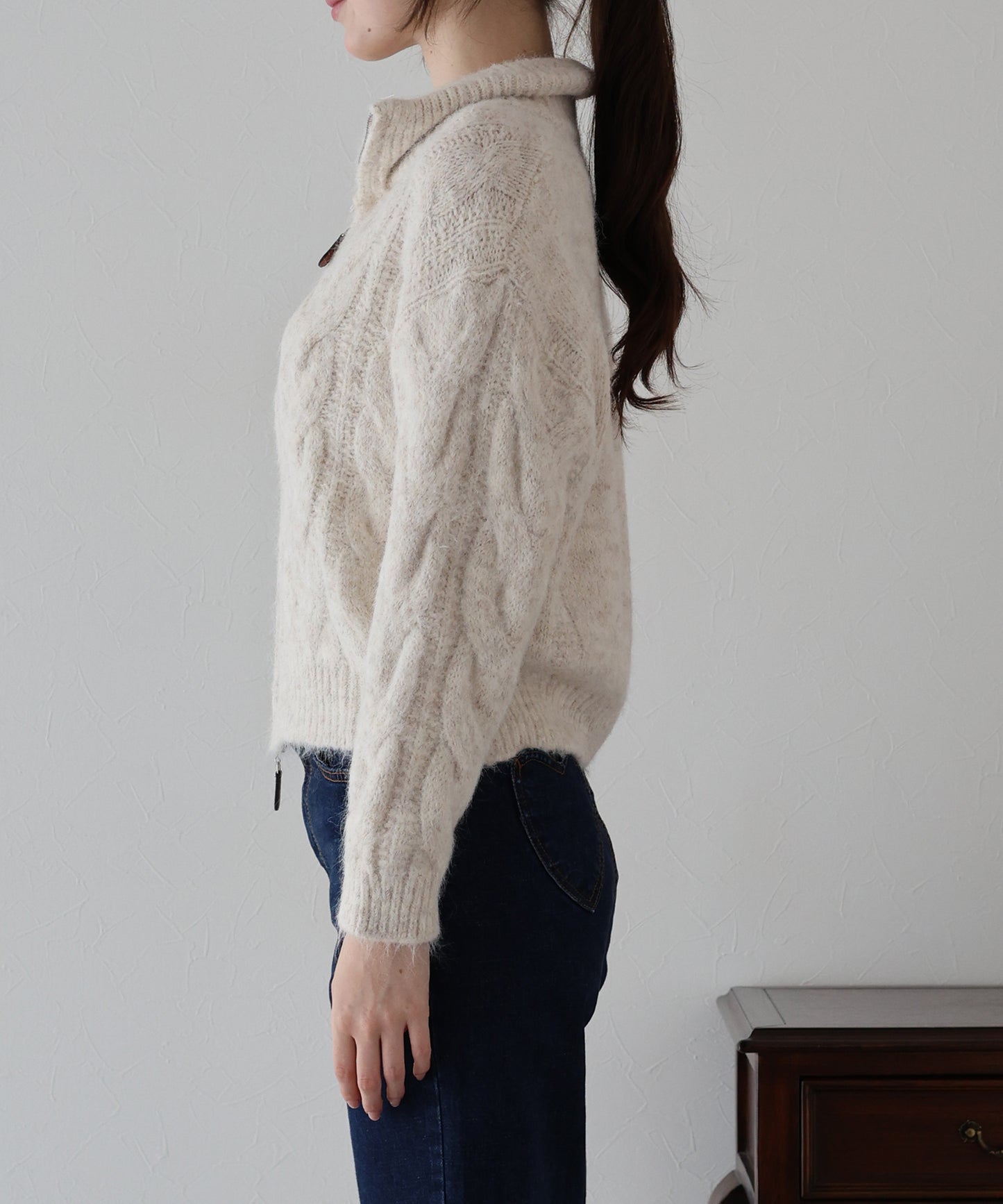 ケーブルダブルジップニット