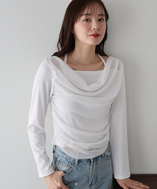 【早割5％OFF】レイヤードチュールドレープTシャツ【ネコポス】