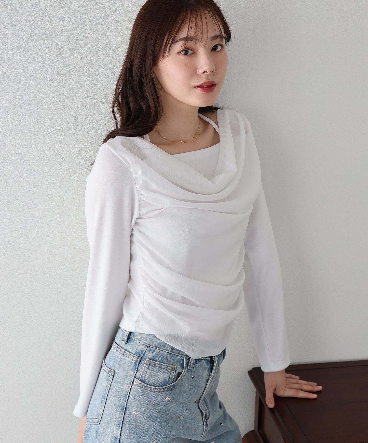 【早割5％OFF】レイヤードチュールドレープTシャツ【ネコポス】