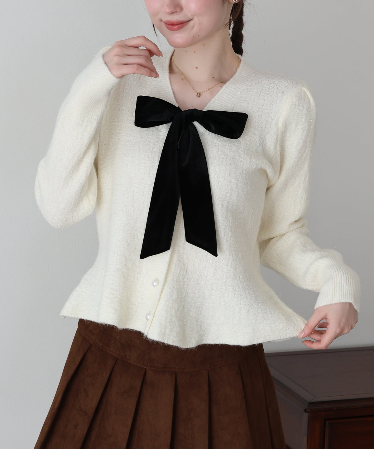 【早割5％OFF】ベロアリボンペプラムカーディガン