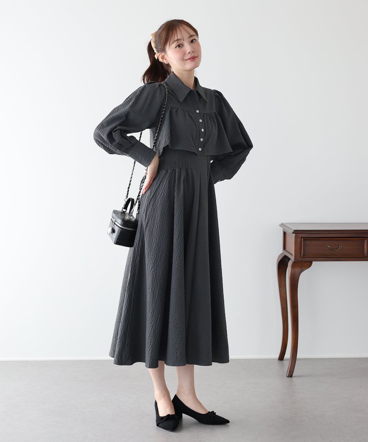 ロングスリーブスタイルアップシャツワンピース