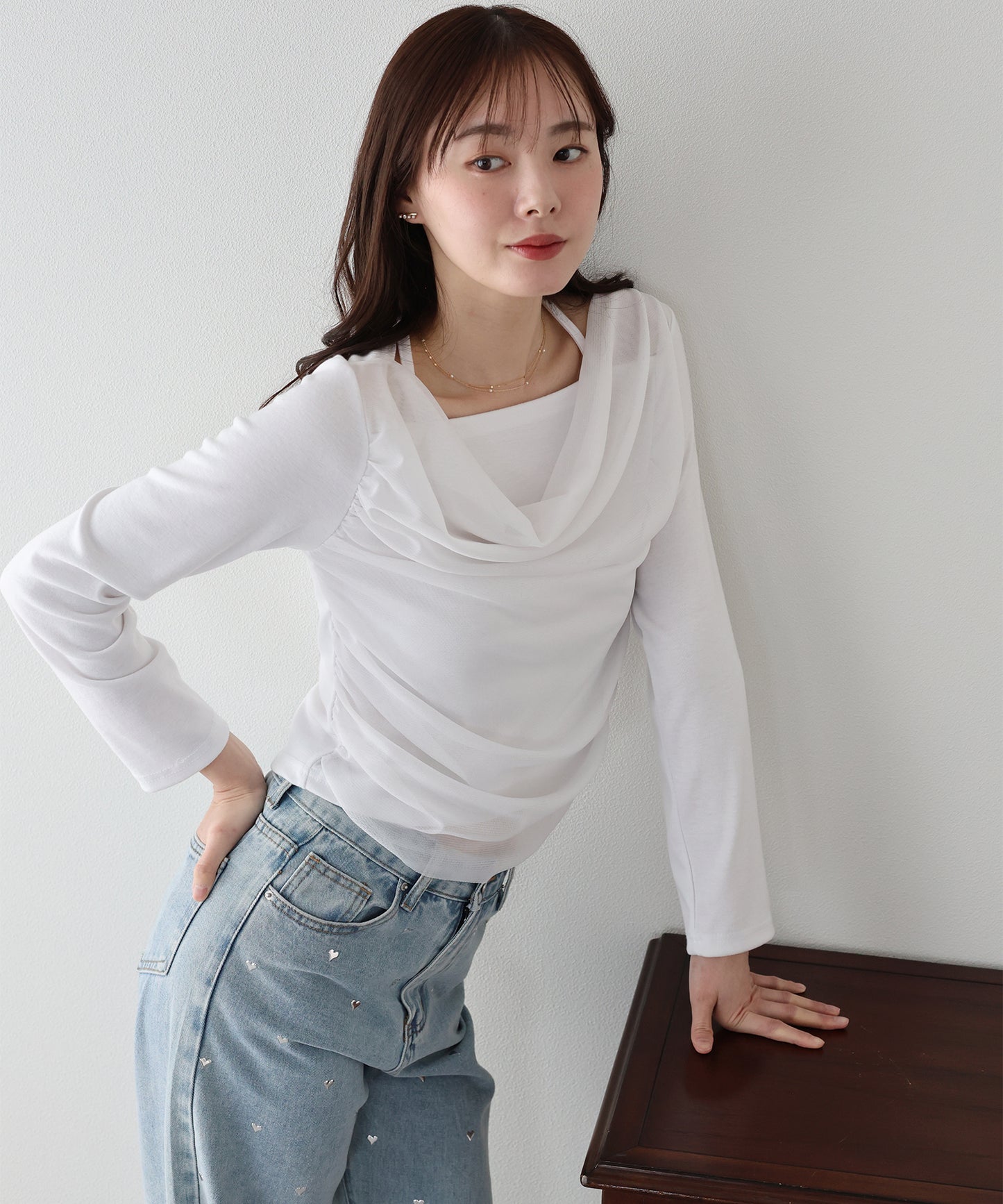 【早割5％OFF】レイヤードチュールドレープTシャツ【ネコポス】