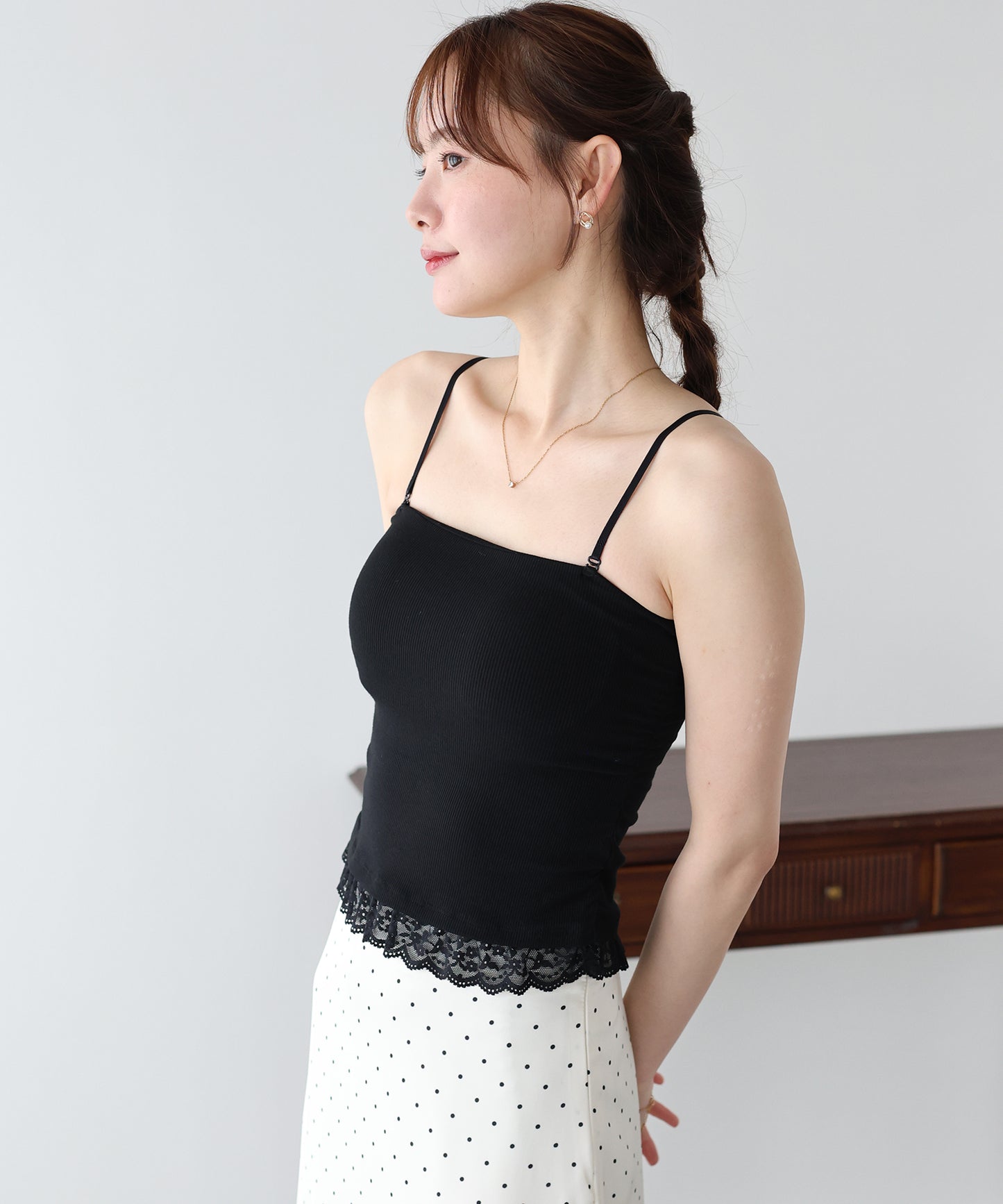 【早割5％OFF】カップ付きヘムレースキャミソール【メール便】