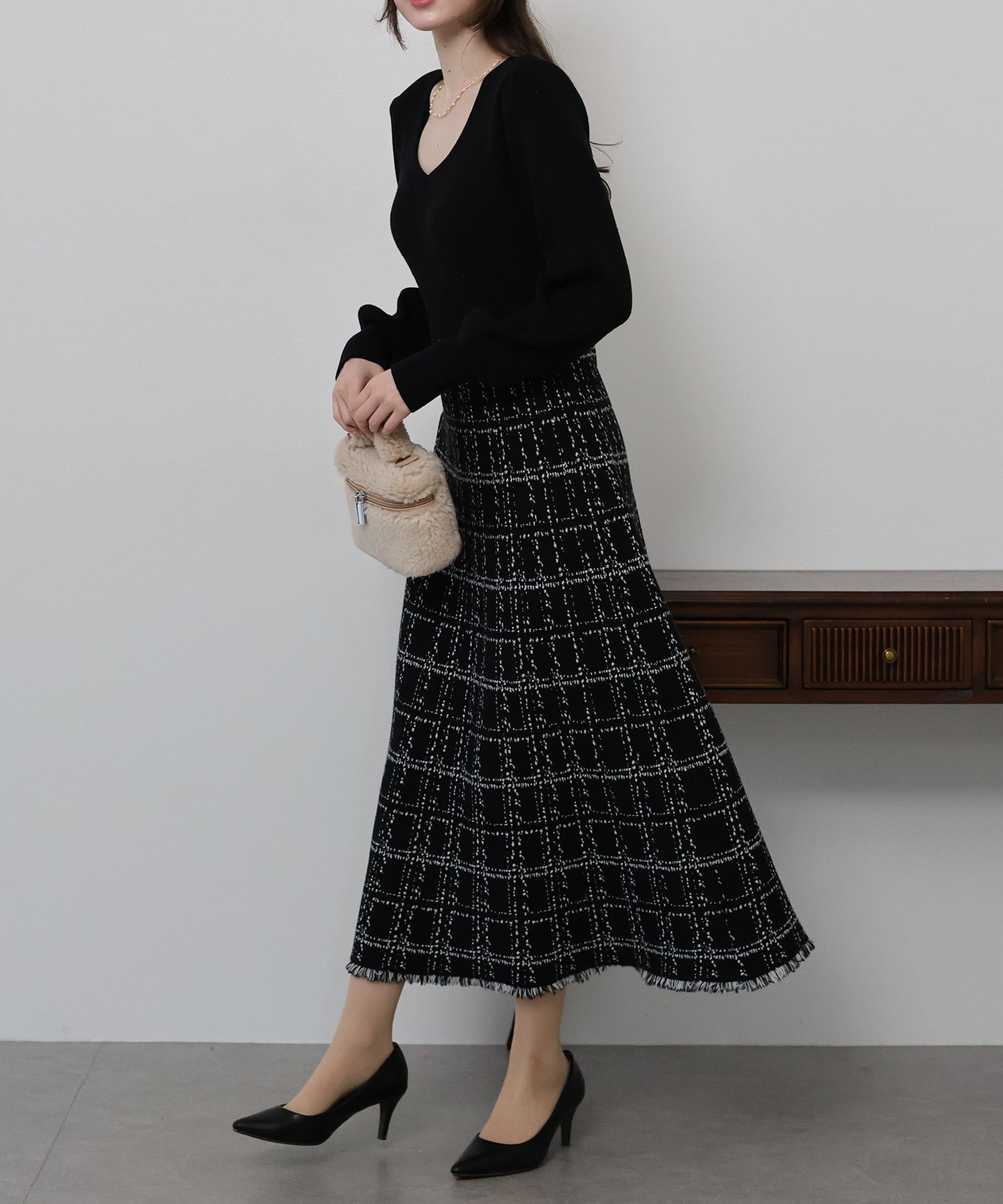 【TIME SALE】選べる2丈・チェックジャガードニットワンピース