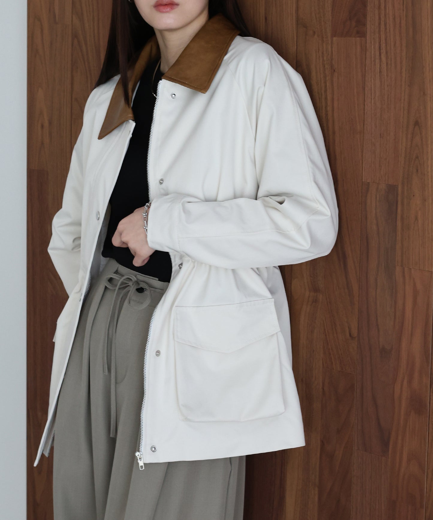 【早割5％OFF】レザー襟スプリングコート