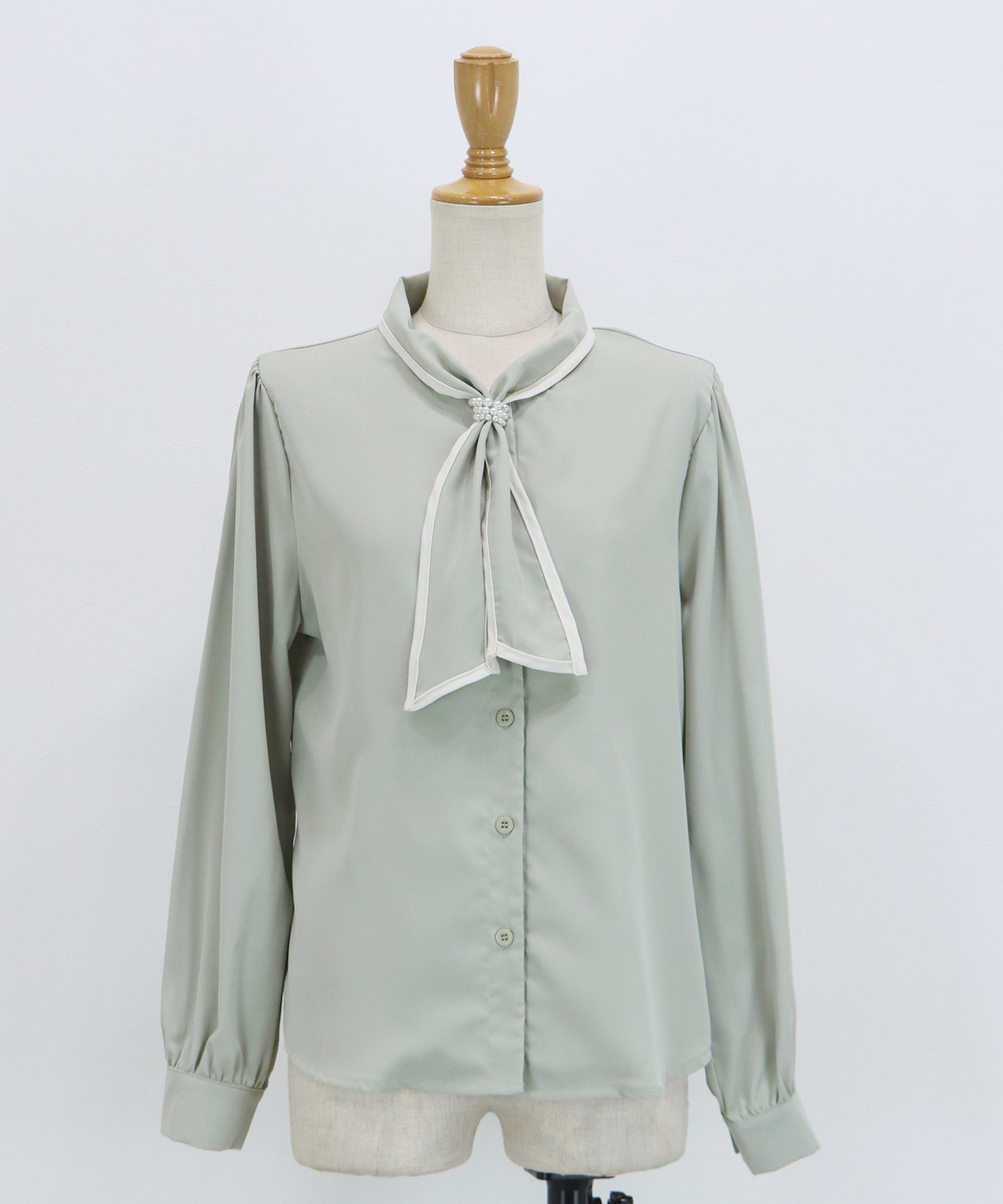 【早割5％OFF】パールバイカラーボウタイブラウス