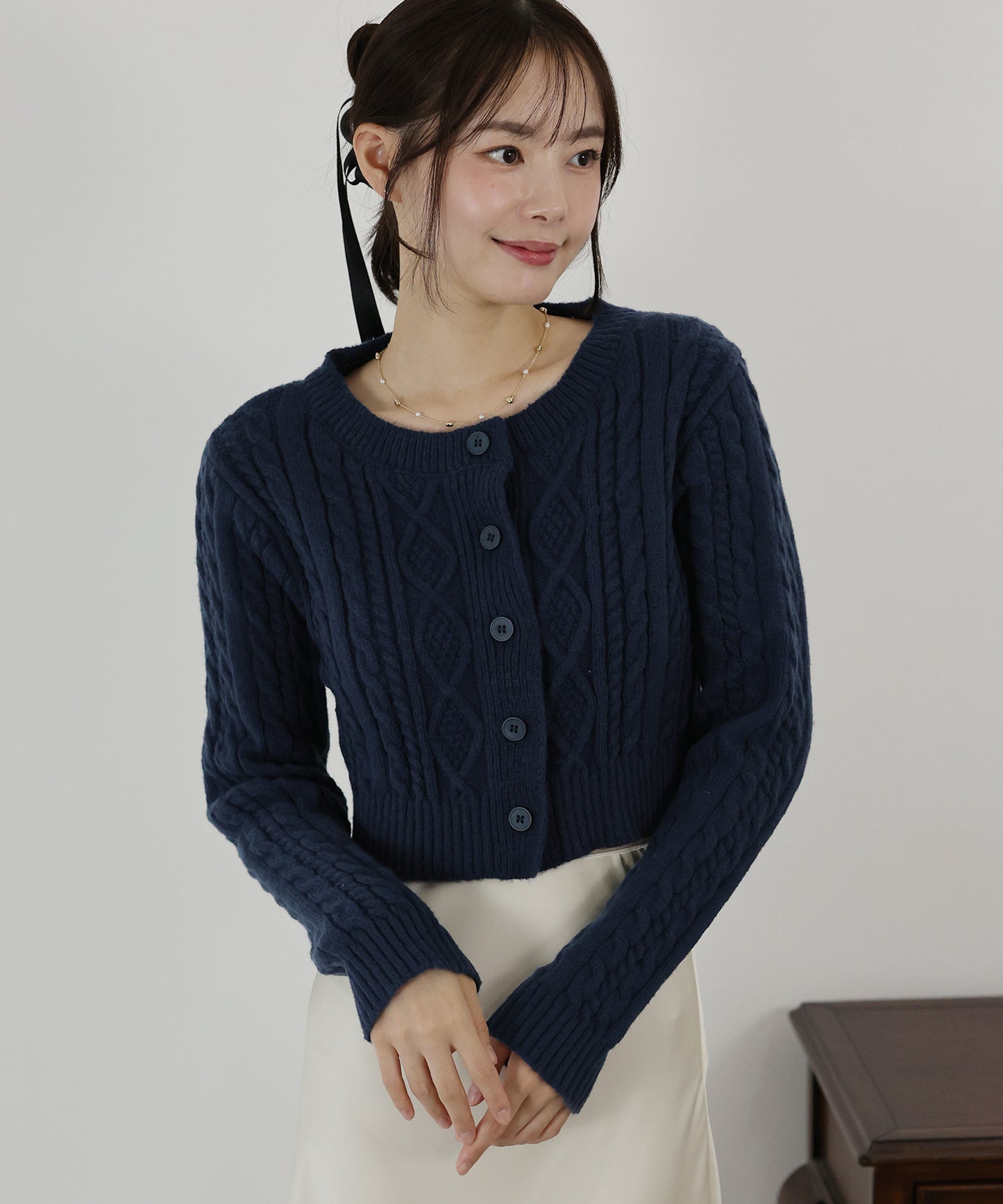 【SALE】クロップドケーブルカーディガン