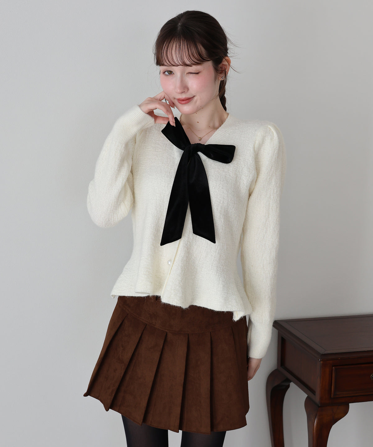 【早割5％OFF】ベロアリボンペプラムカーディガン