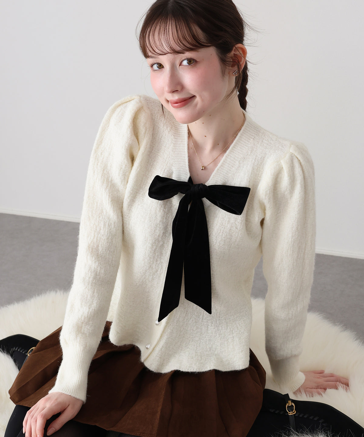 【早割5％OFF】ベロアリボンペプラムカーディガン