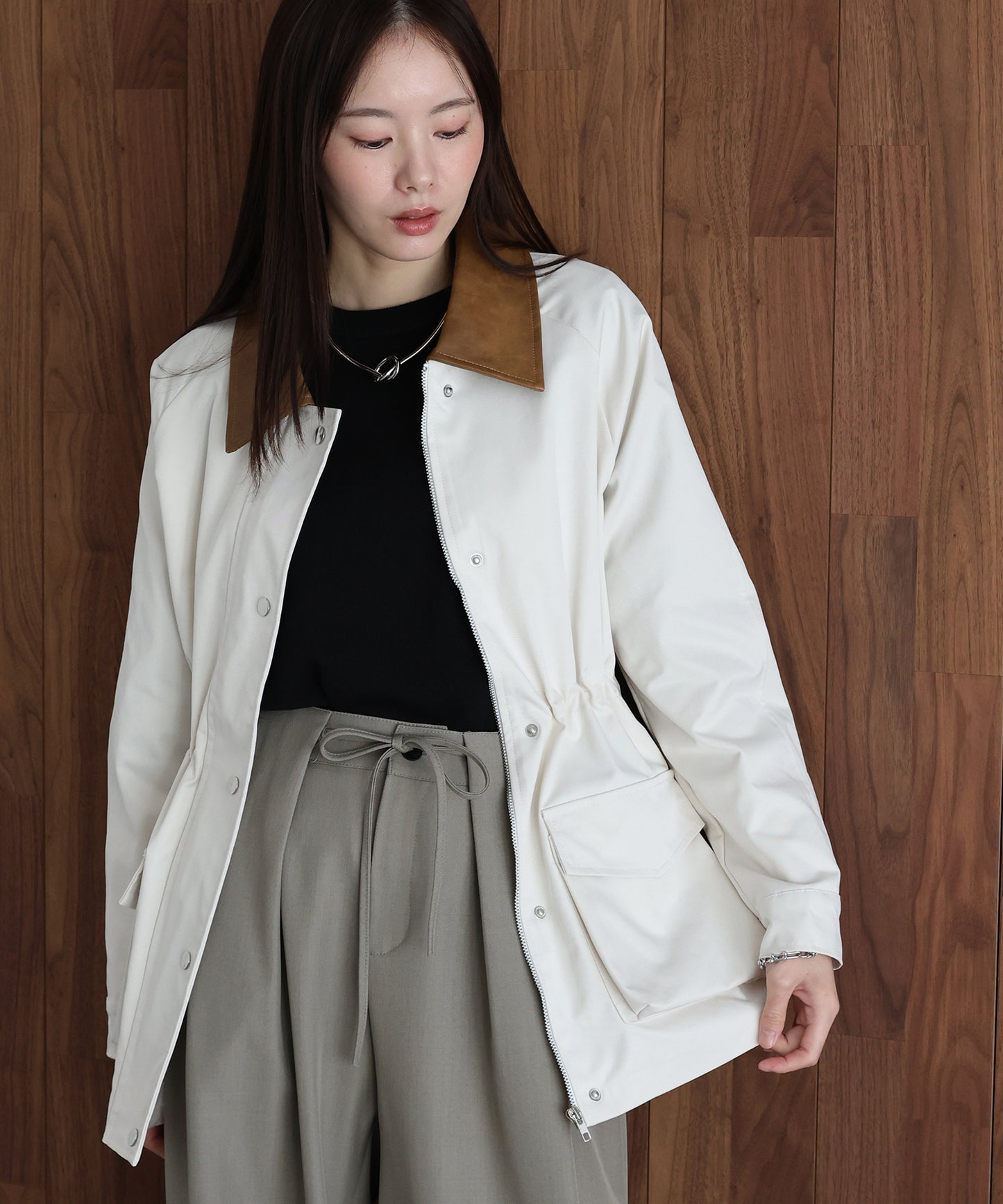 【早割5％OFF】レザー襟スプリングコート