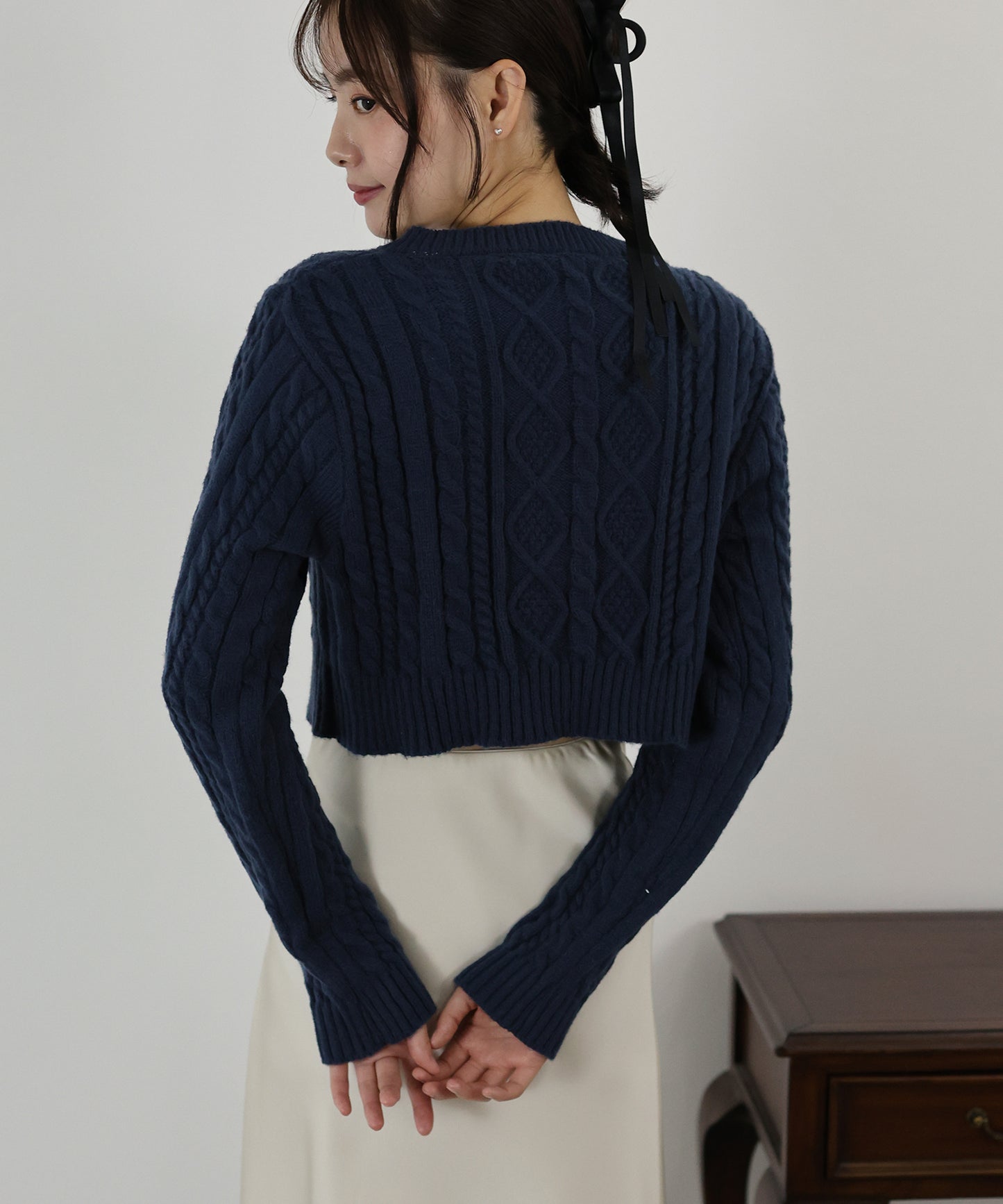 【SALE】クロップドケーブルカーディガン