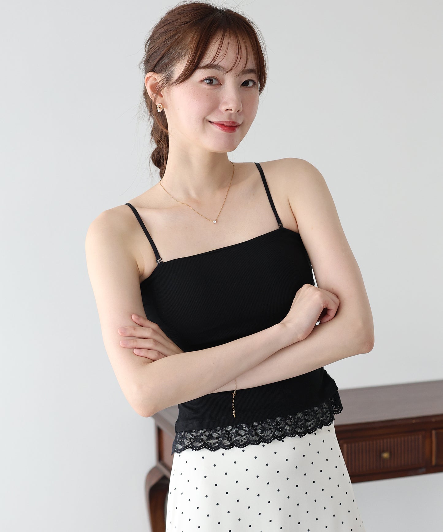 【早割5％OFF】カップ付きヘムレースキャミソール【メール便】
