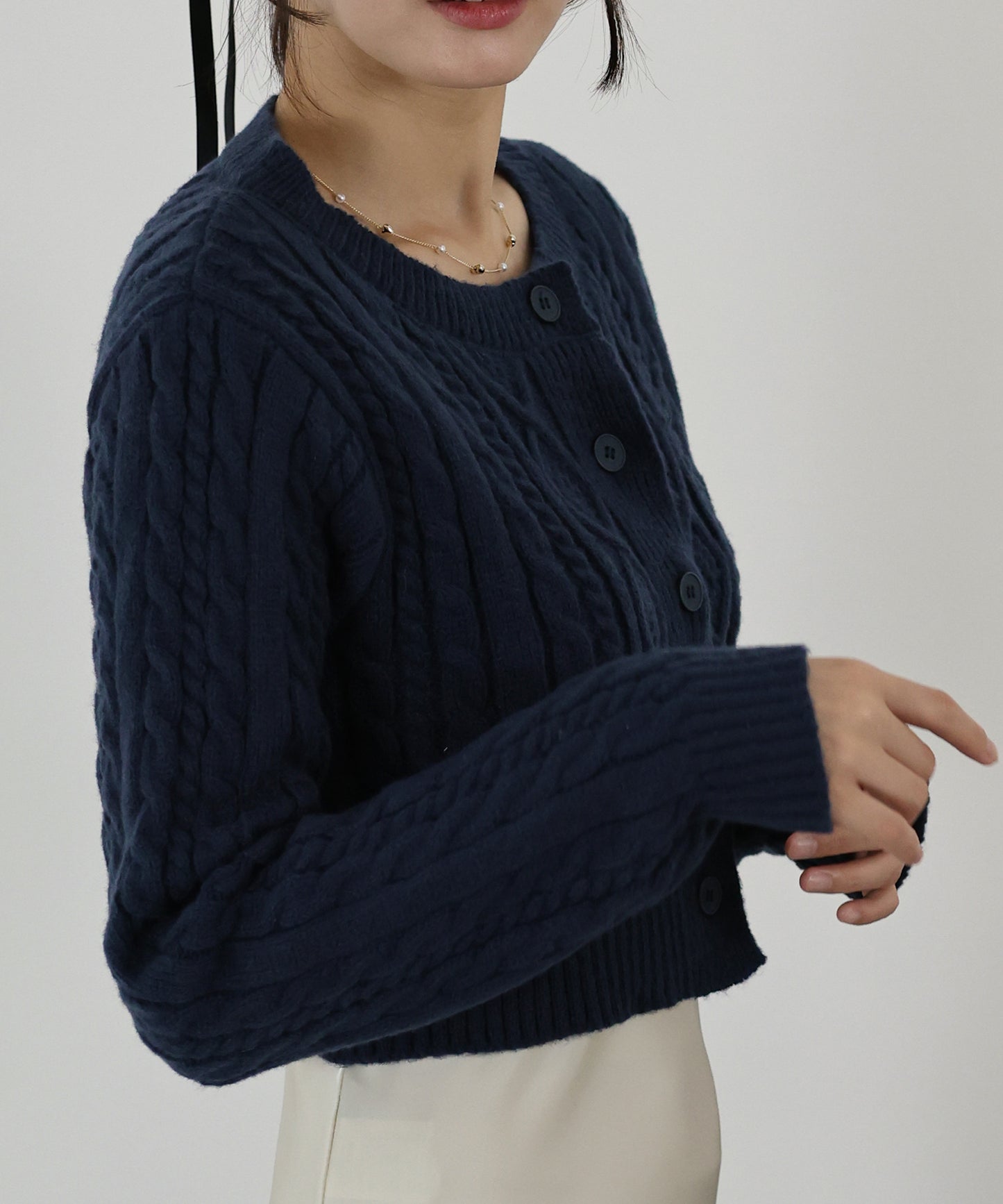 【SALE】クロップドケーブルカーディガン