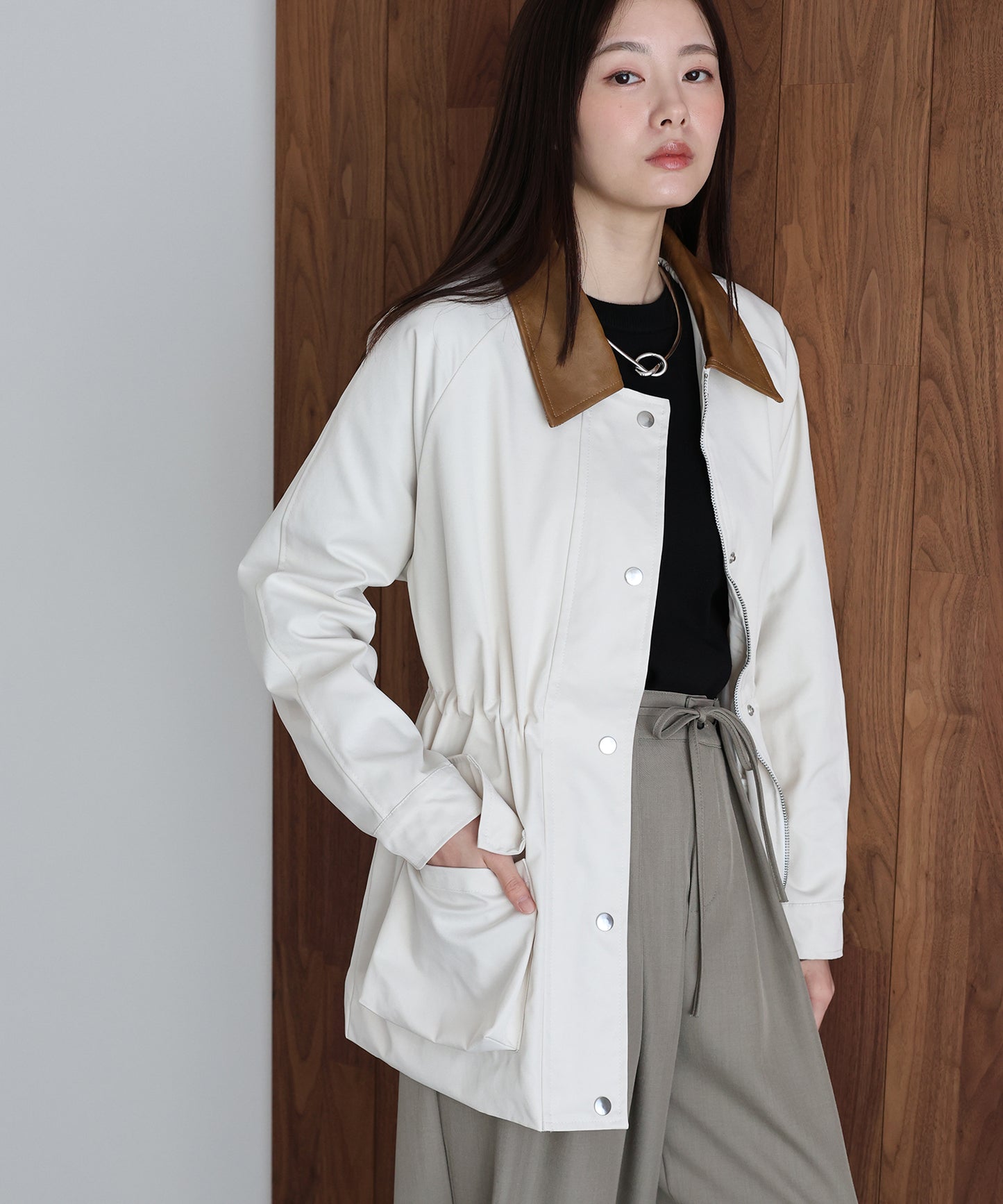 【早割5％OFF】レザー襟スプリングコート