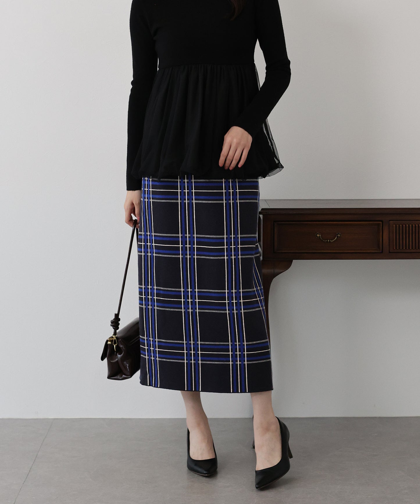 チェックニットタイトスカート
