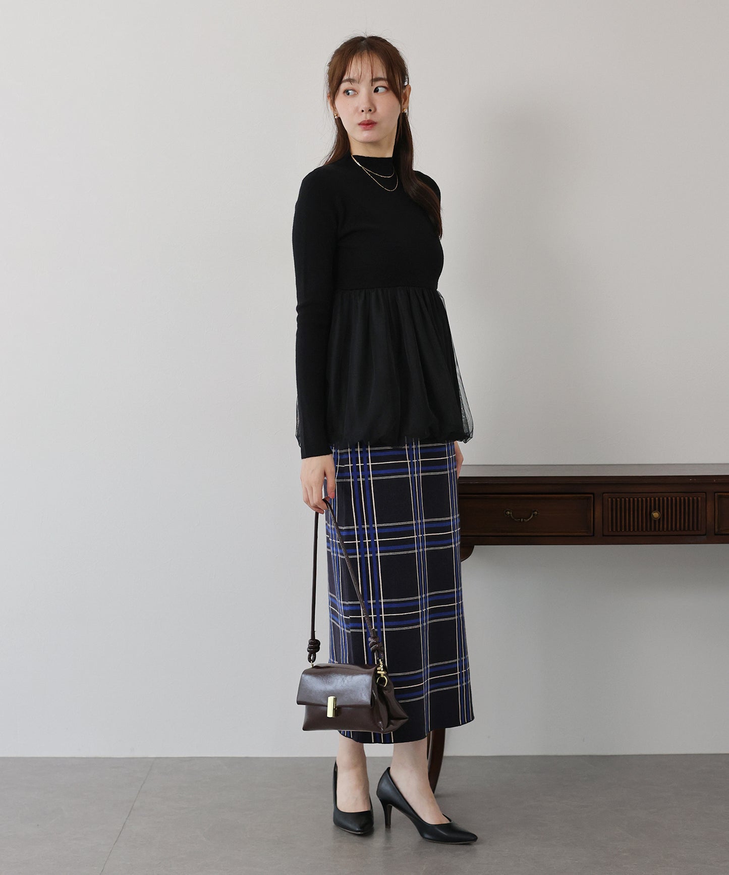 チェックニットタイトスカート