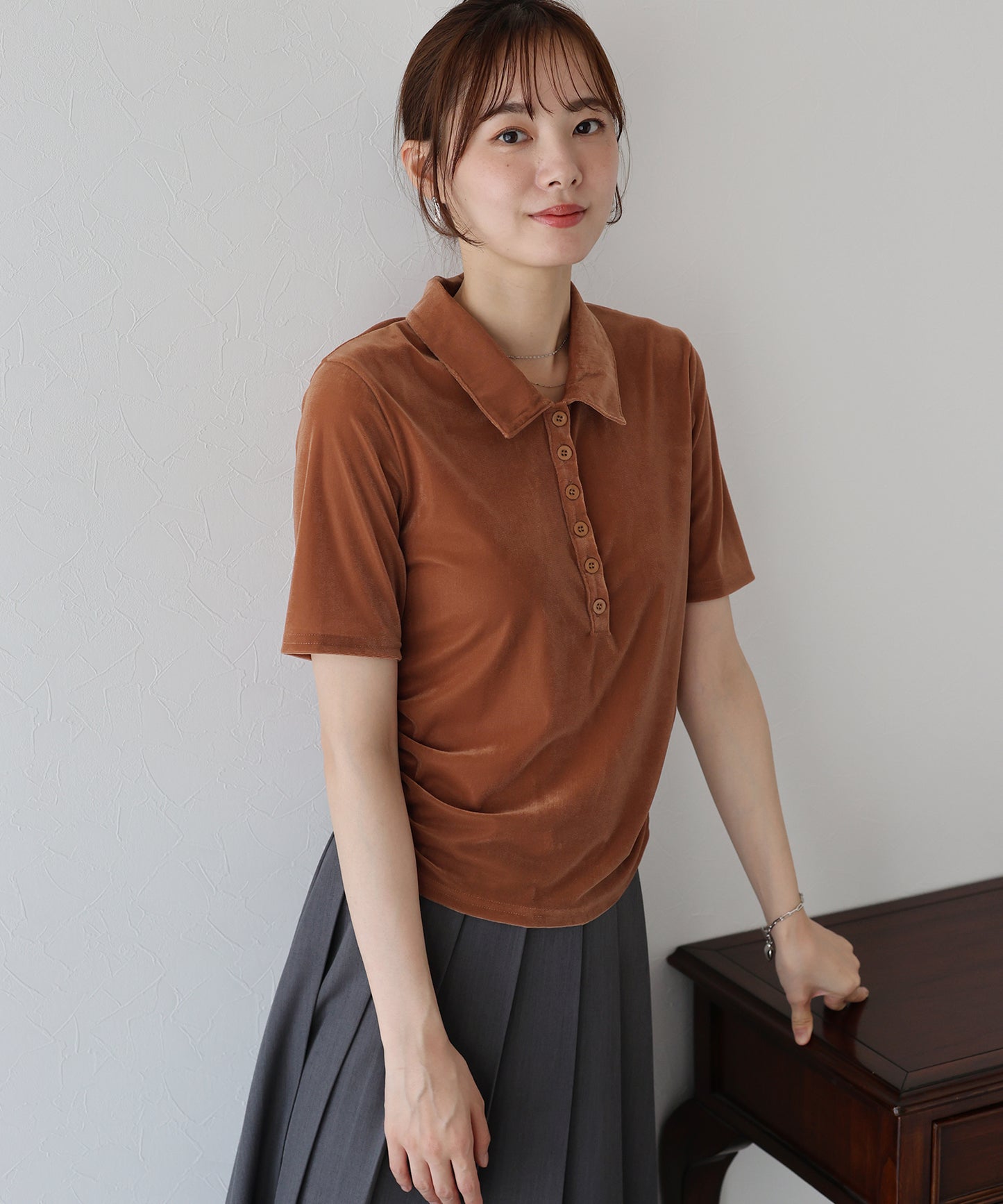 【TIME SALE】シアーベロアポロシャツ【ネコポス】